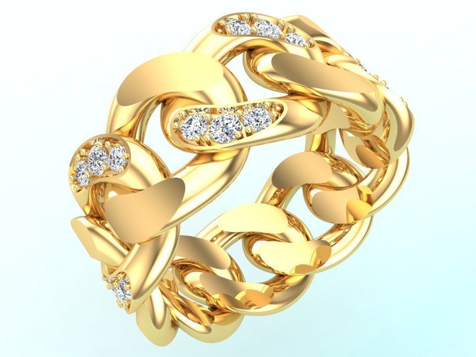 Chain ring - Miami Cuban ring - Link ring - Size 10 3D print model_1