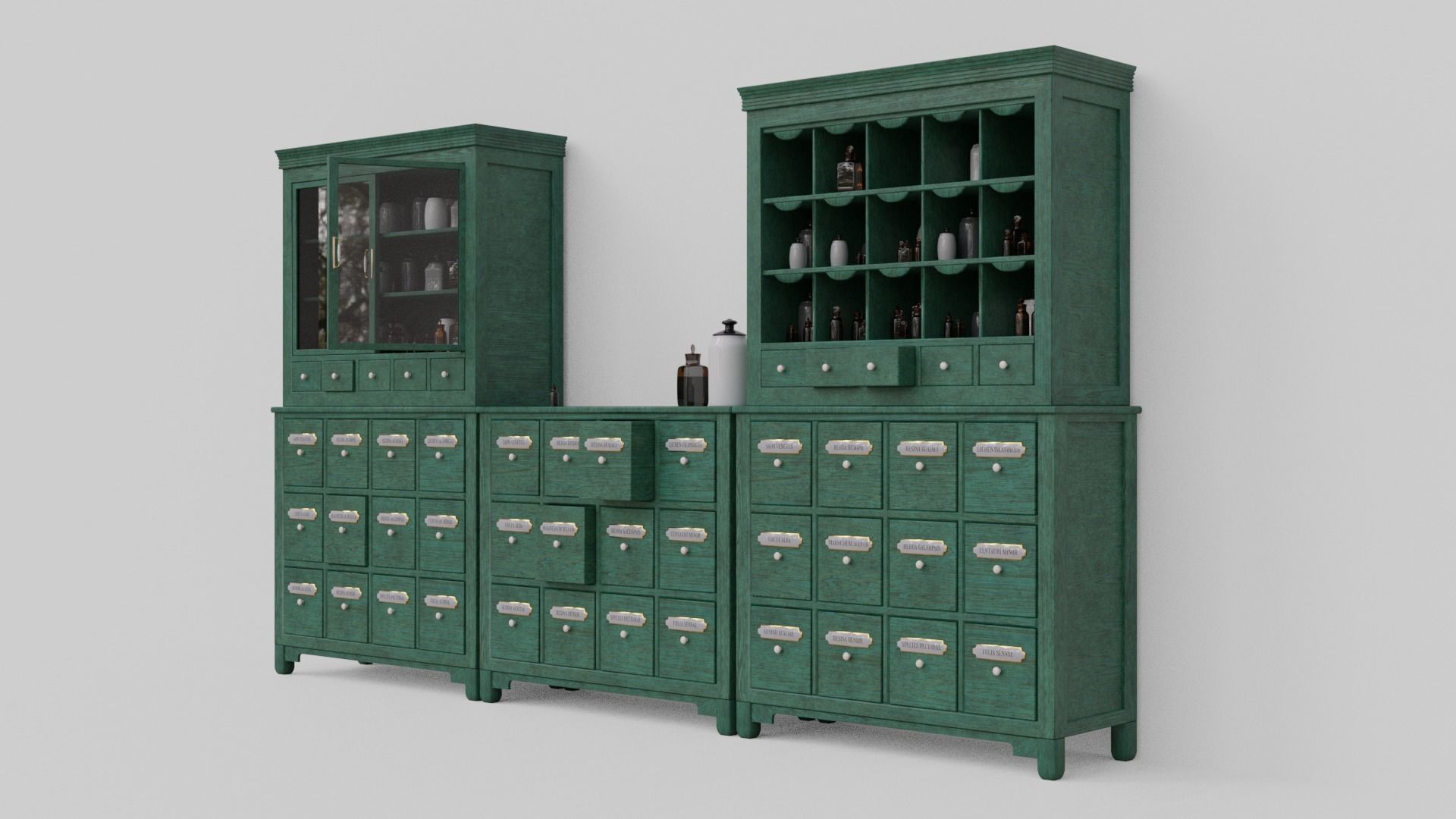 Modular apothecary cabinet with bottles and jars Low-poly 3D model_13