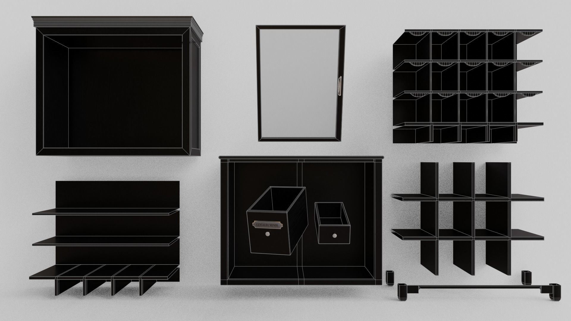 Modular apothecary cabinet with bottles and jars Low-poly 3D model_23