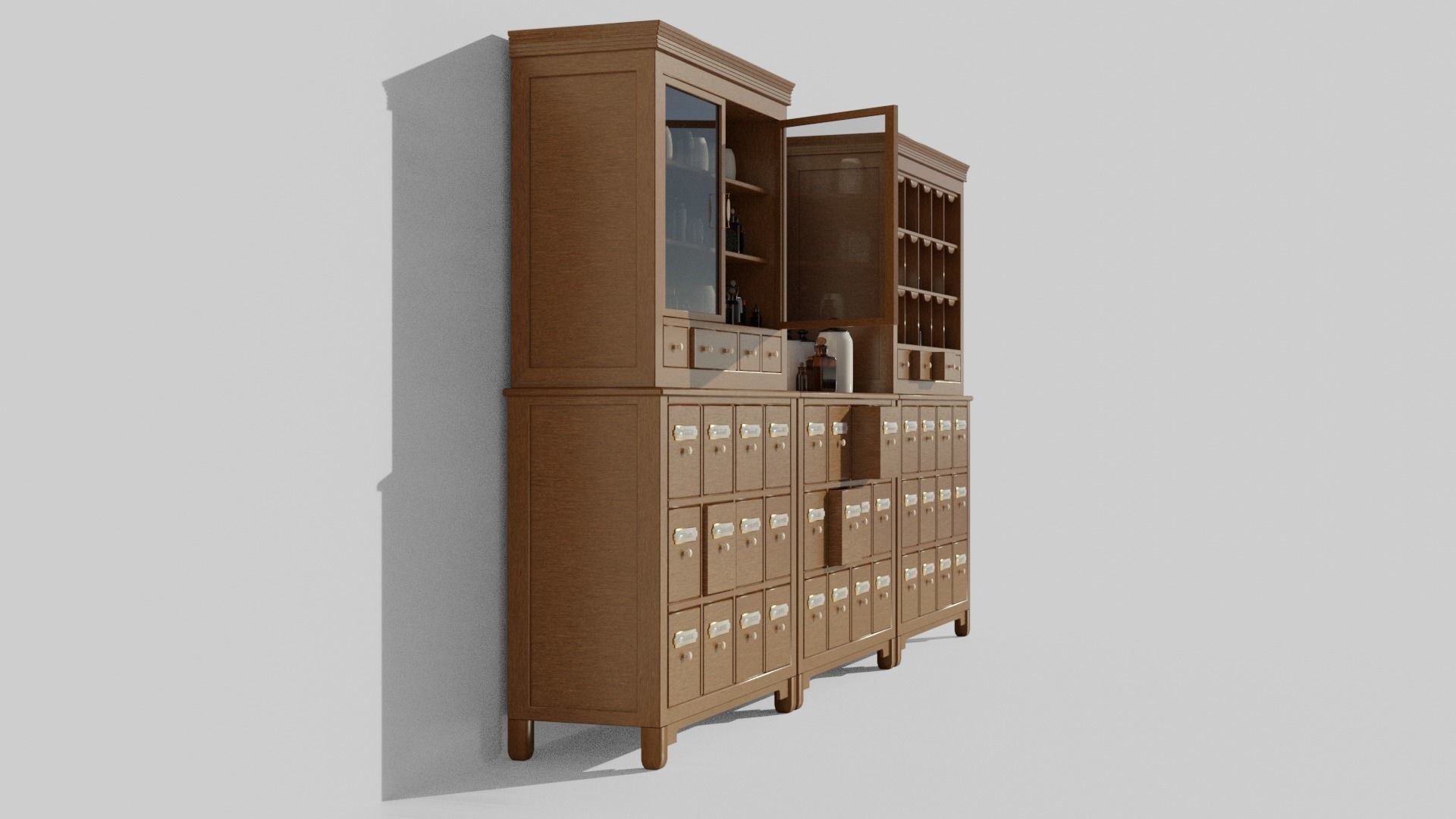 Modular apothecary cabinet with bottles and jars Low-poly 3D model_17