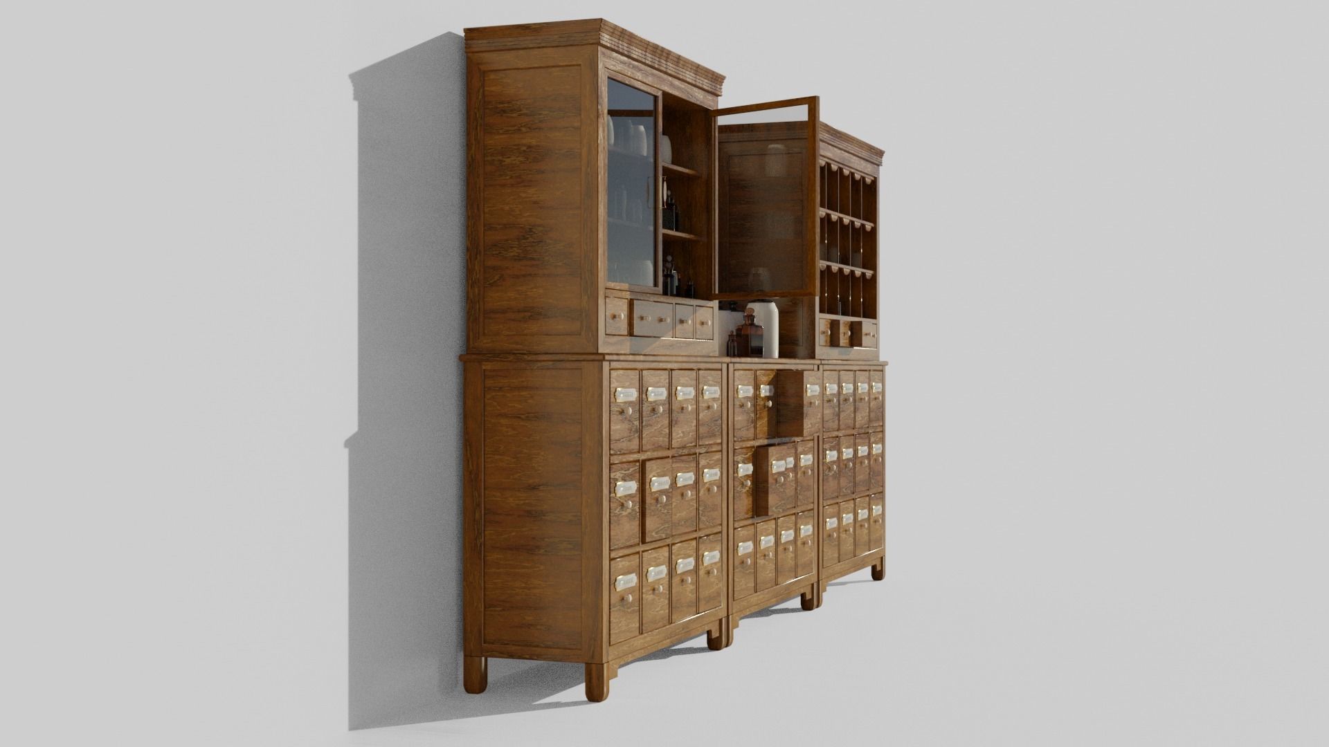Modular apothecary cabinet with bottles and jars Low-poly 3D model_14