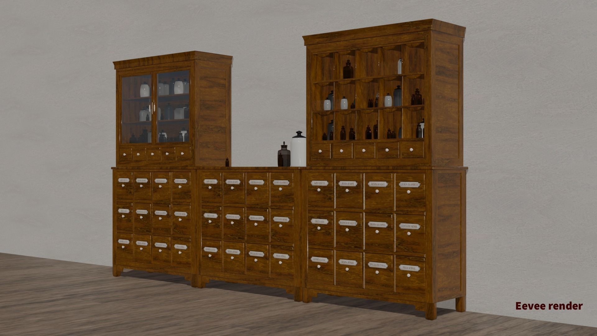 Modular apothecary cabinet with bottles and jars Low-poly 3D model_22