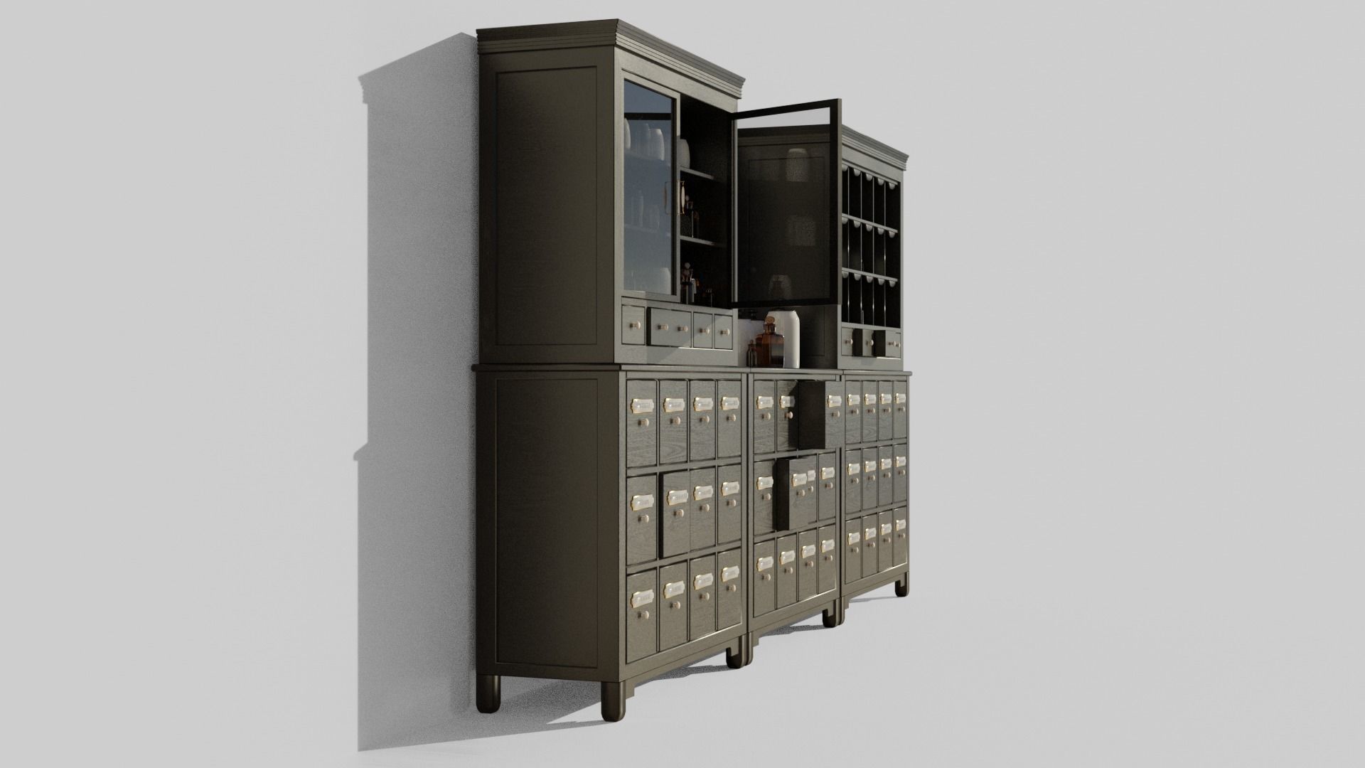 Modular apothecary cabinet with bottles and jars Low-poly 3D model_15