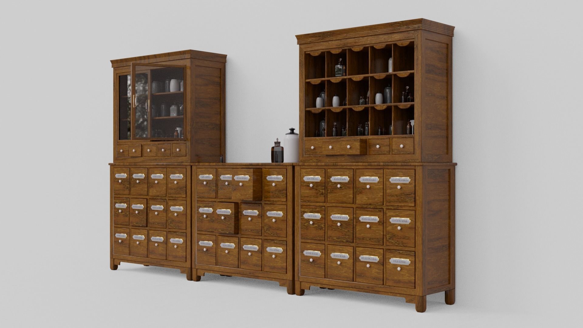 Modular apothecary cabinet with bottles and jars Low-poly 3D model_11