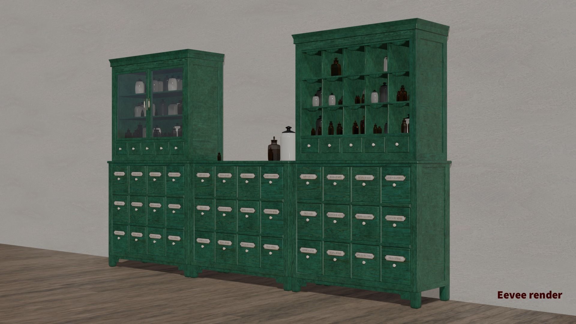 Modular apothecary cabinet with bottles and jars Low-poly 3D model_20