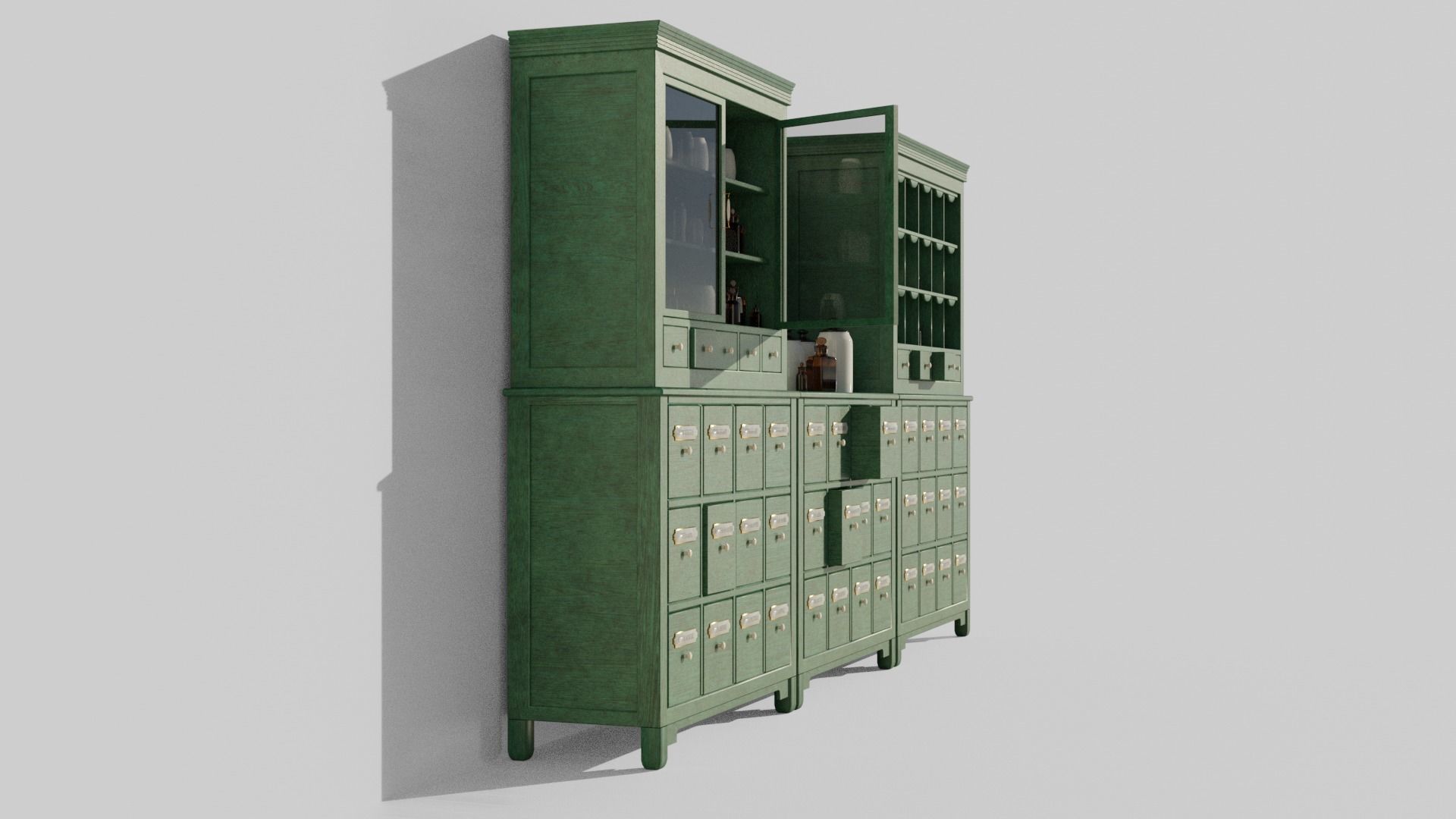 Modular apothecary cabinet with bottles and jars Low-poly 3D model_16