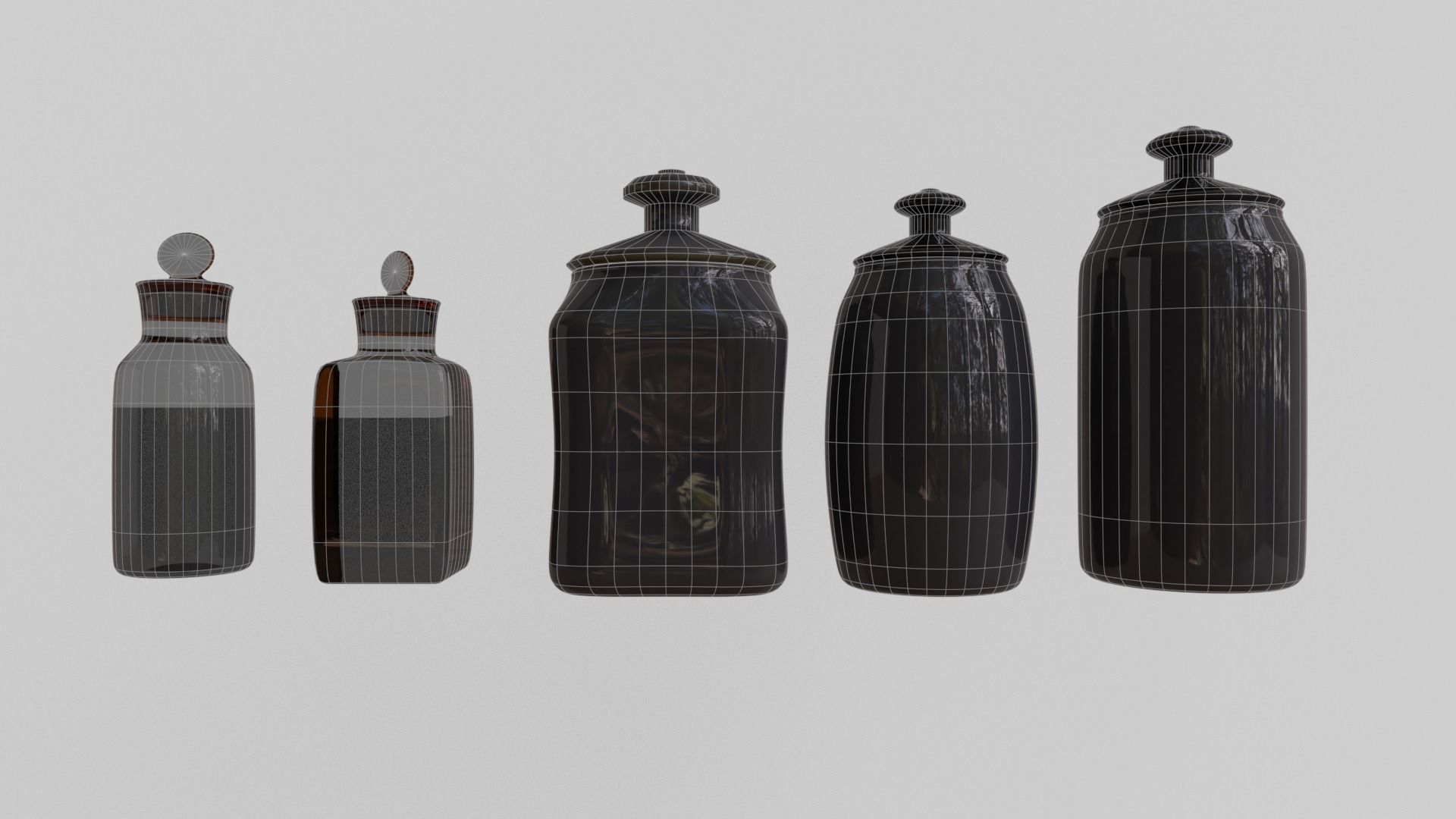 Modular apothecary cabinet with bottles and jars Low-poly 3D model_24