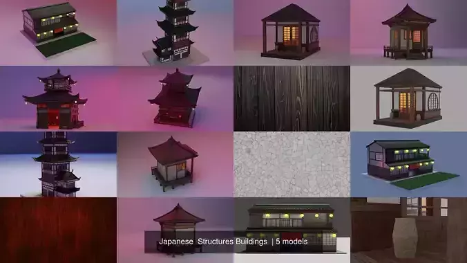 Japanese  Structures Buildings  3D Model Collection