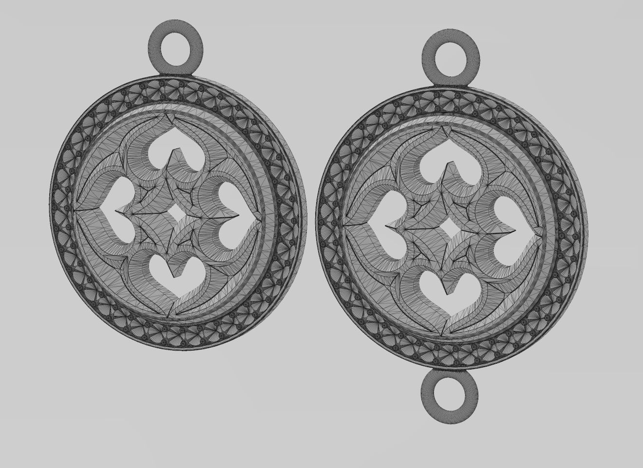 Diamond gothic heart motif pendant and bracelet charm 3D print model_12