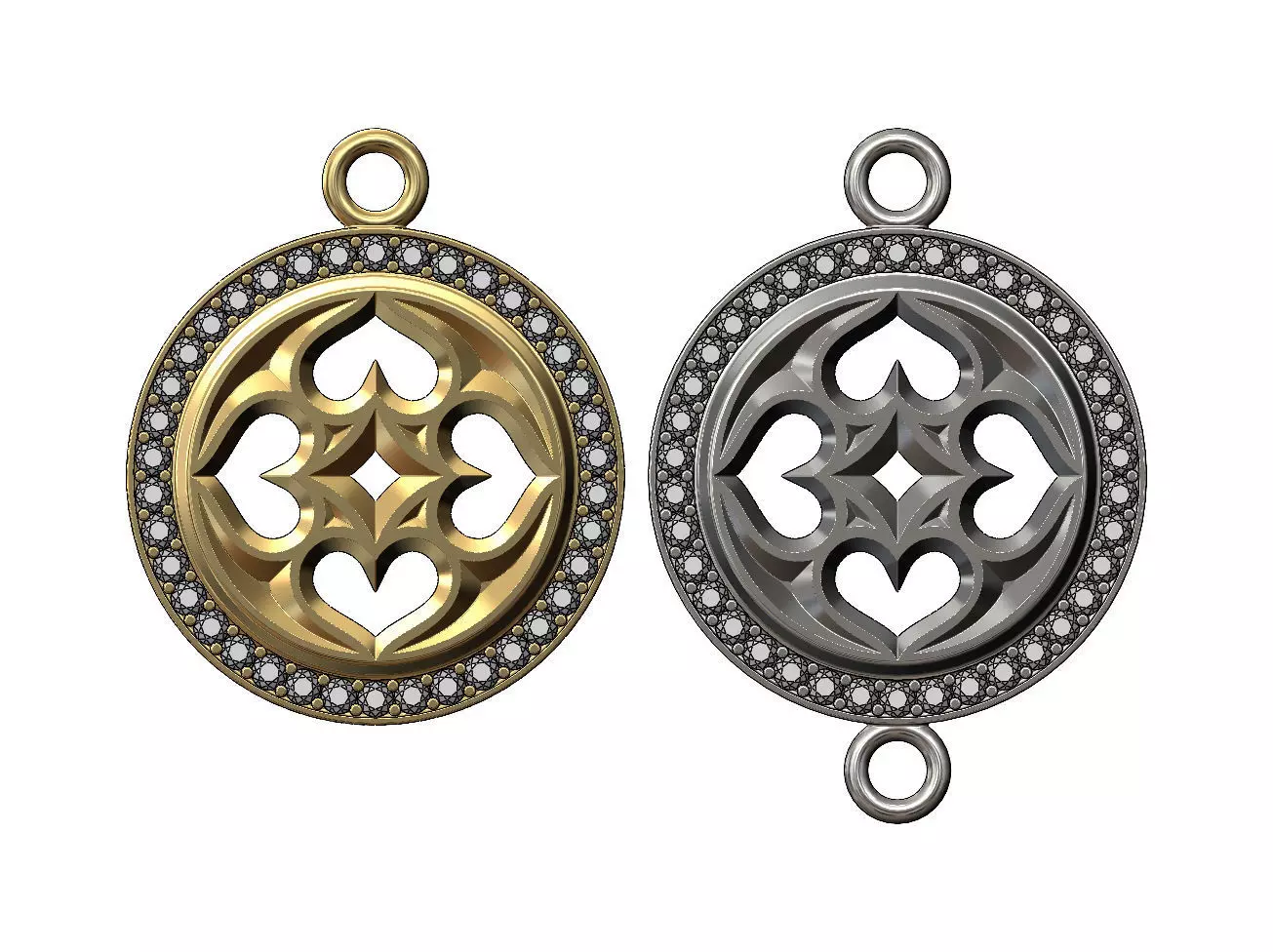 Diamond gothic heart motif pendant and bracelet charm 3D print model_0