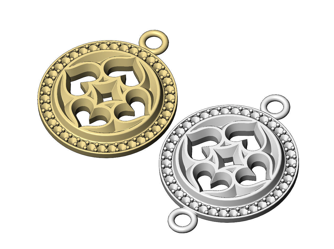 Diamond gothic heart motif pendant and bracelet charm 3D print model_10