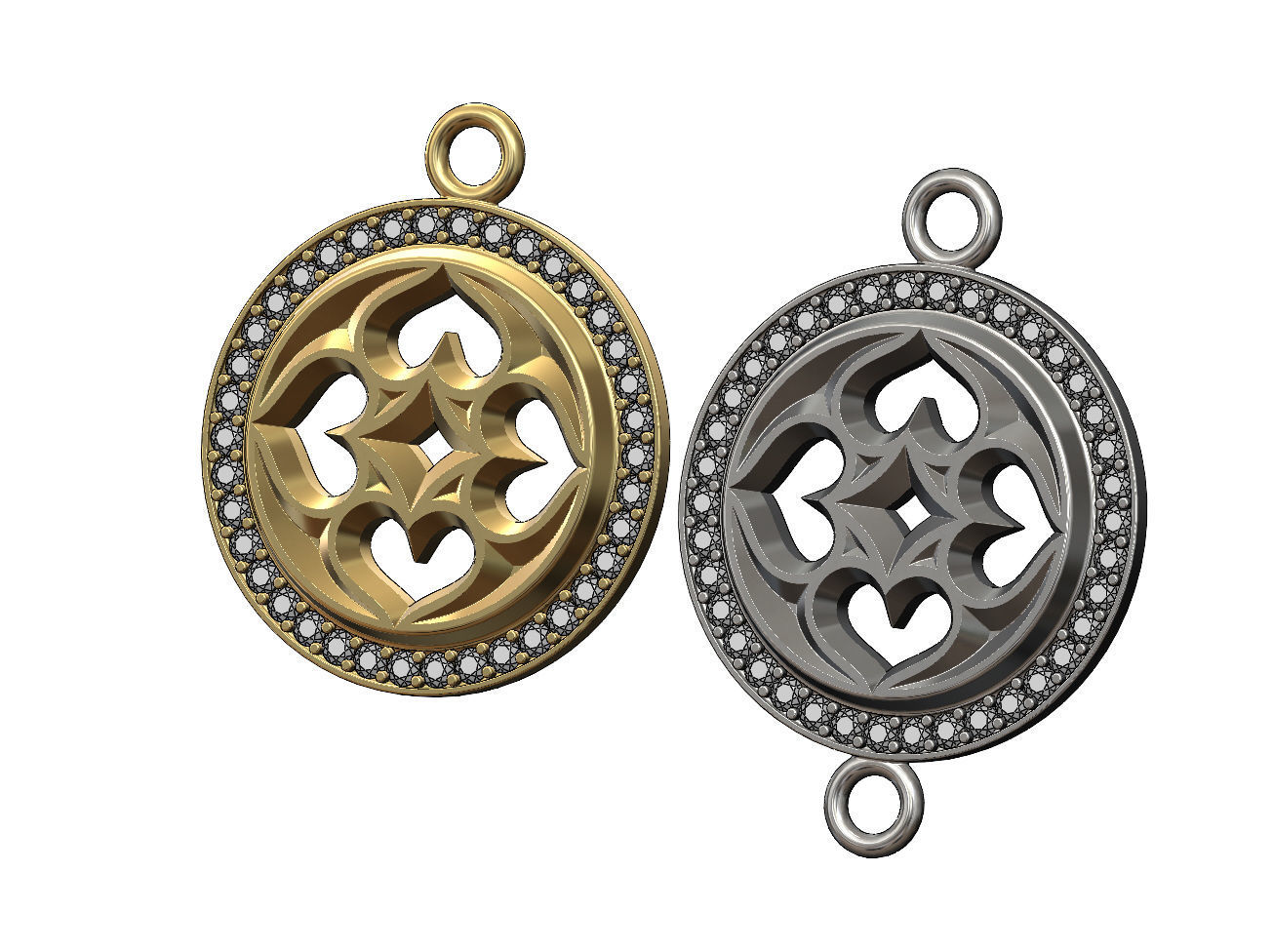 Diamond gothic heart motif pendant and bracelet charm 3D print model_1