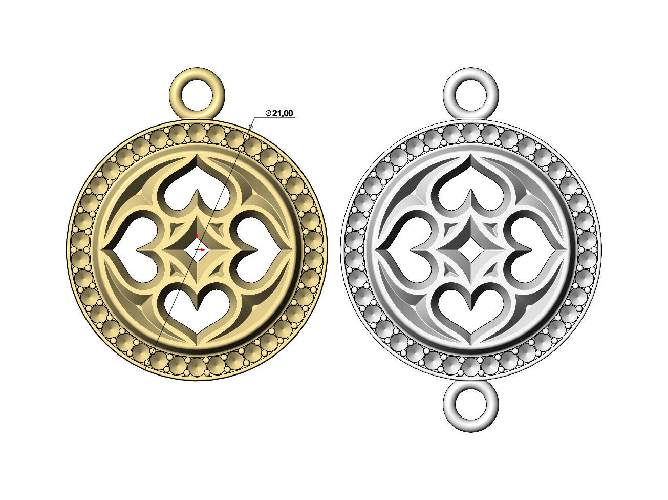 Diamond gothic heart motif pendant and bracelet charm 3D print model_7