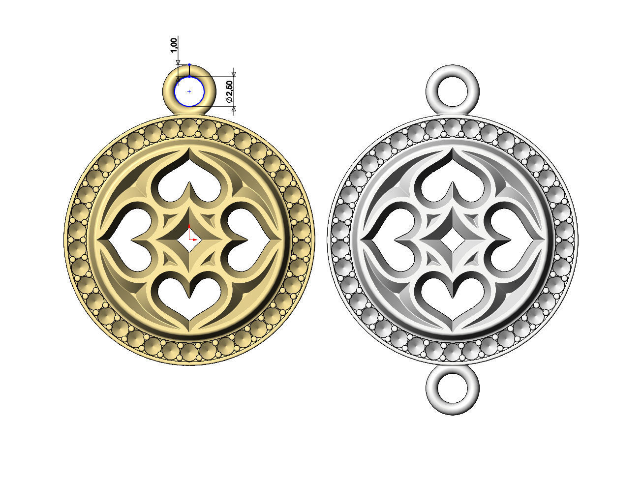 Diamond gothic heart motif pendant and bracelet charm 3D print model_8