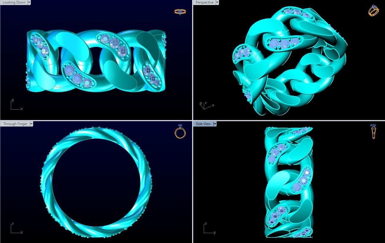 Chain ring - Miami Cuban ring - Link ring - Size 11 3D print model_5