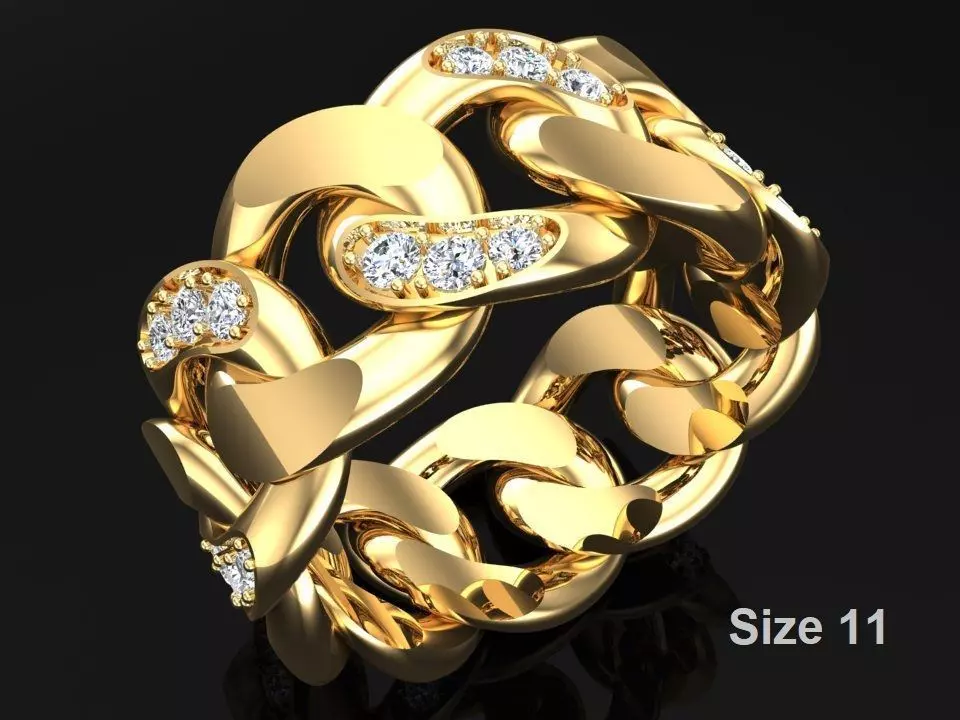 Chain ring - Miami Cuban ring - Link ring - Size 11 3D print model_0