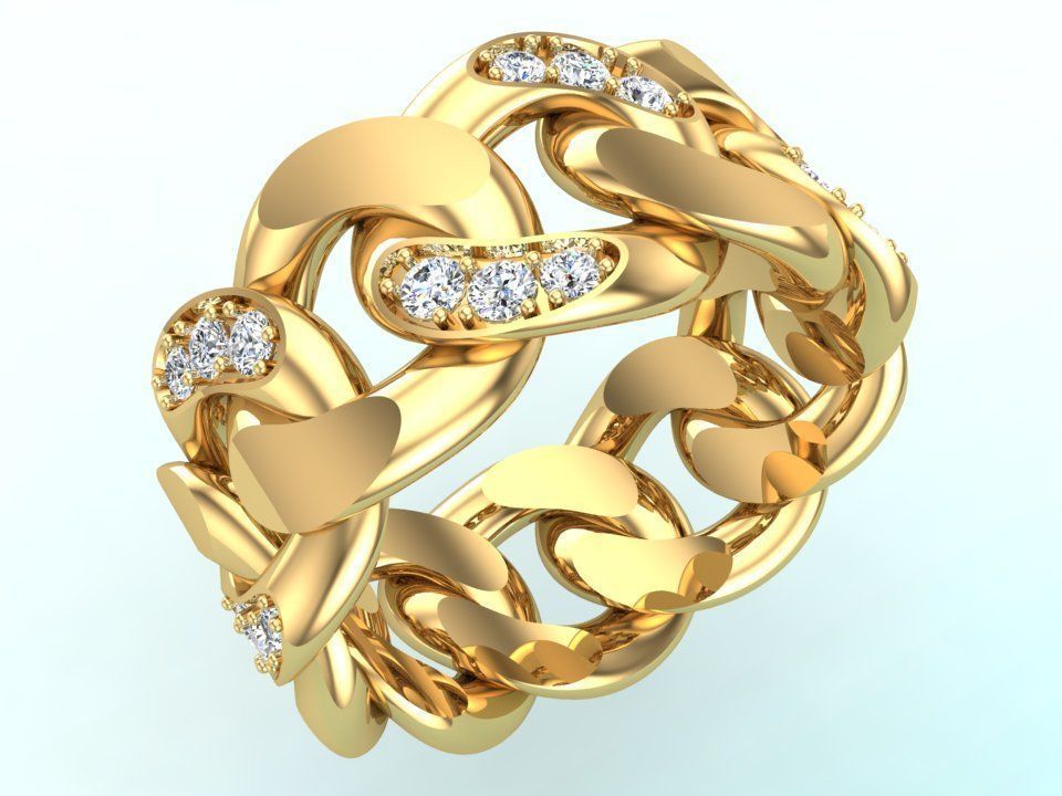 Chain ring - Miami Cuban ring - Link ring - Size 11 3D print model_7