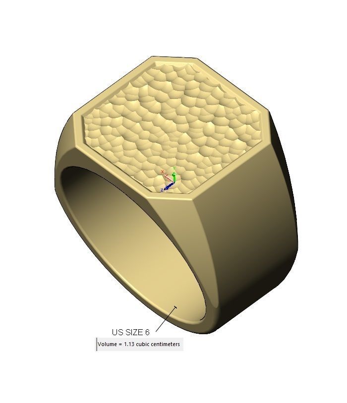 Square signet with hammered textured top US sizes 6to9 3D print model_12