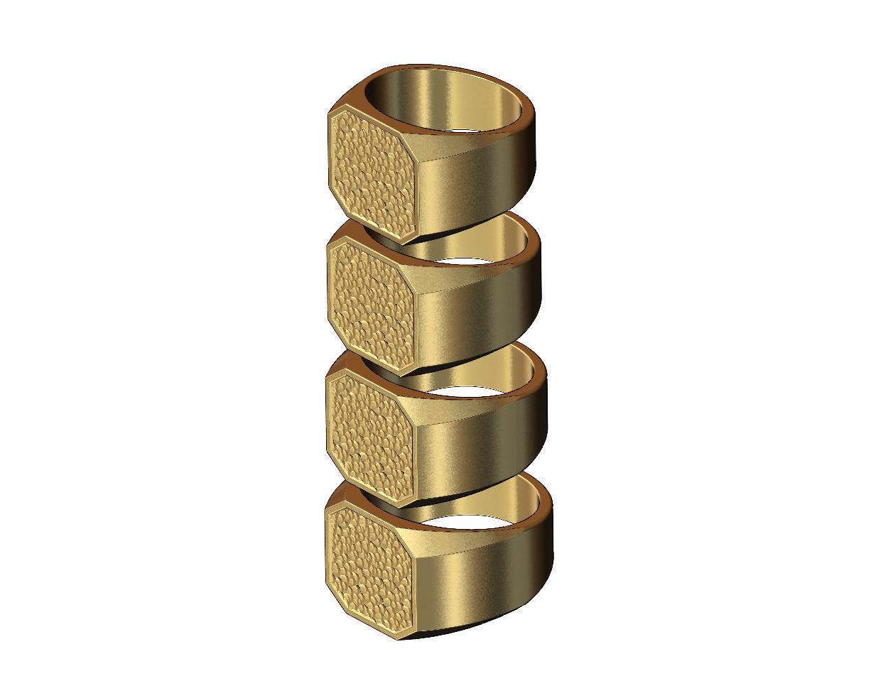 Square signet with hammered textured top US sizes 6to9 3D print model_2