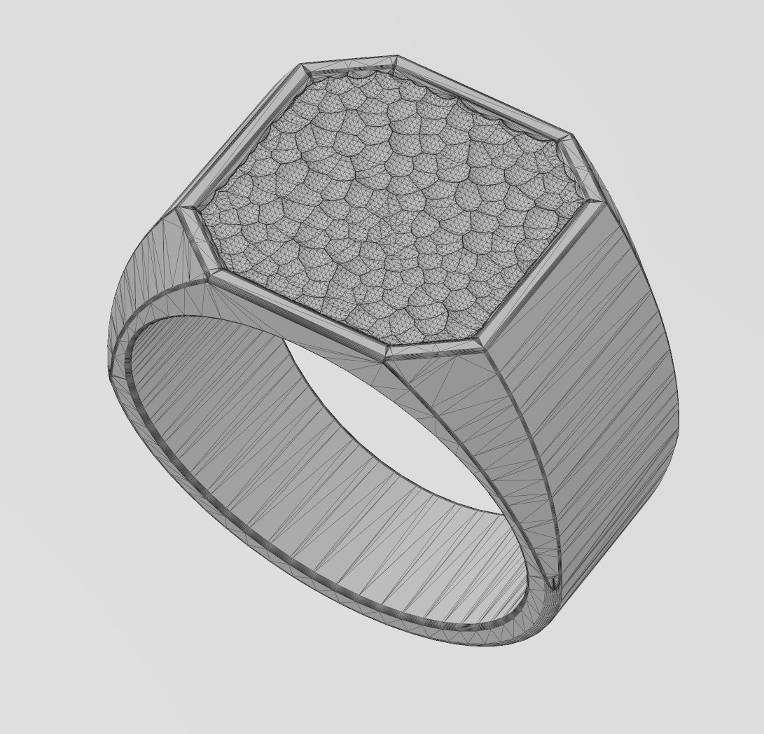 Square signet with hammered textured top US sizes 6to9 3D print model_14