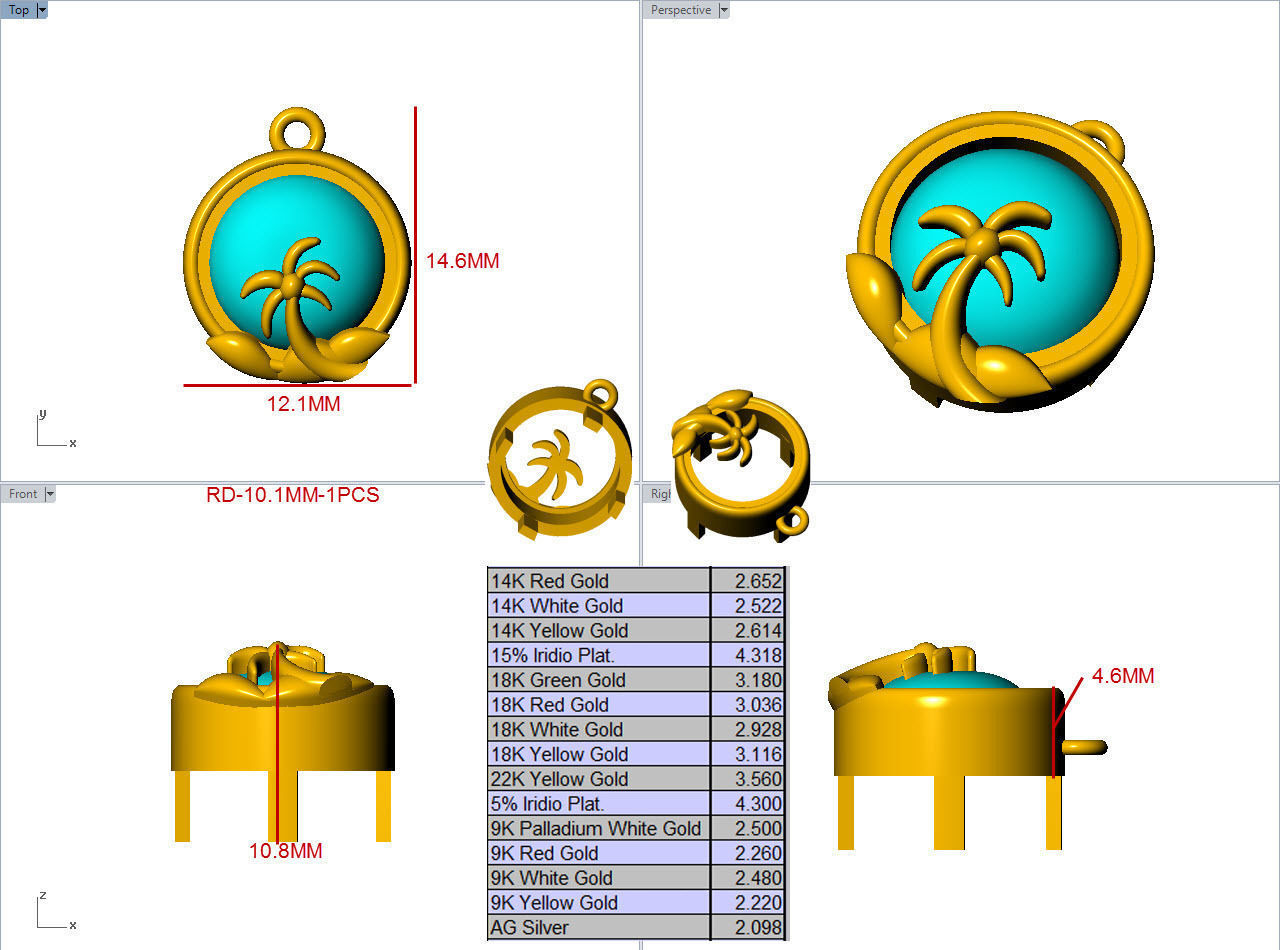 palm stud earring pendant 3D print model_9