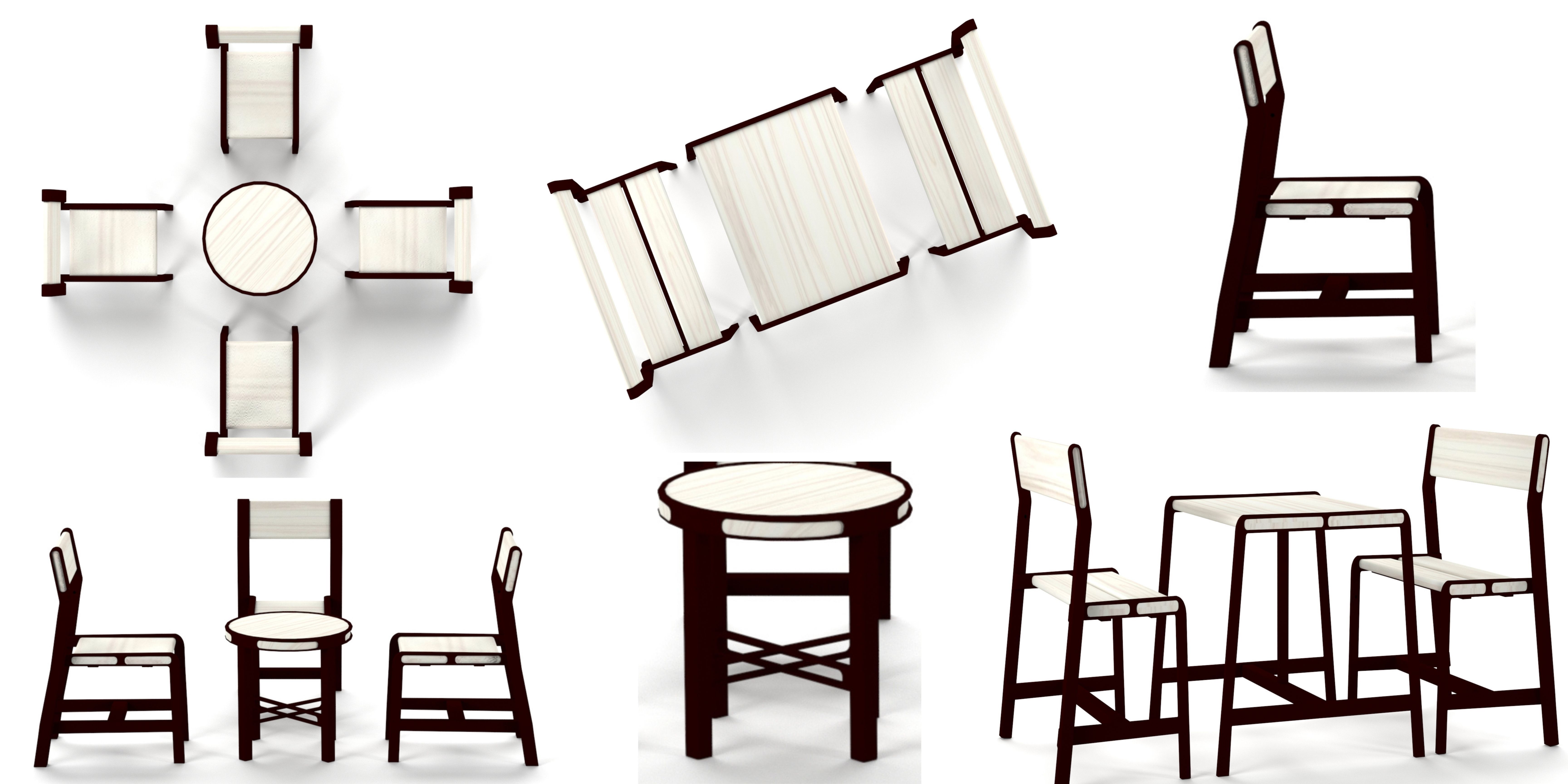 Bench and Table Low-poly 3D model_6