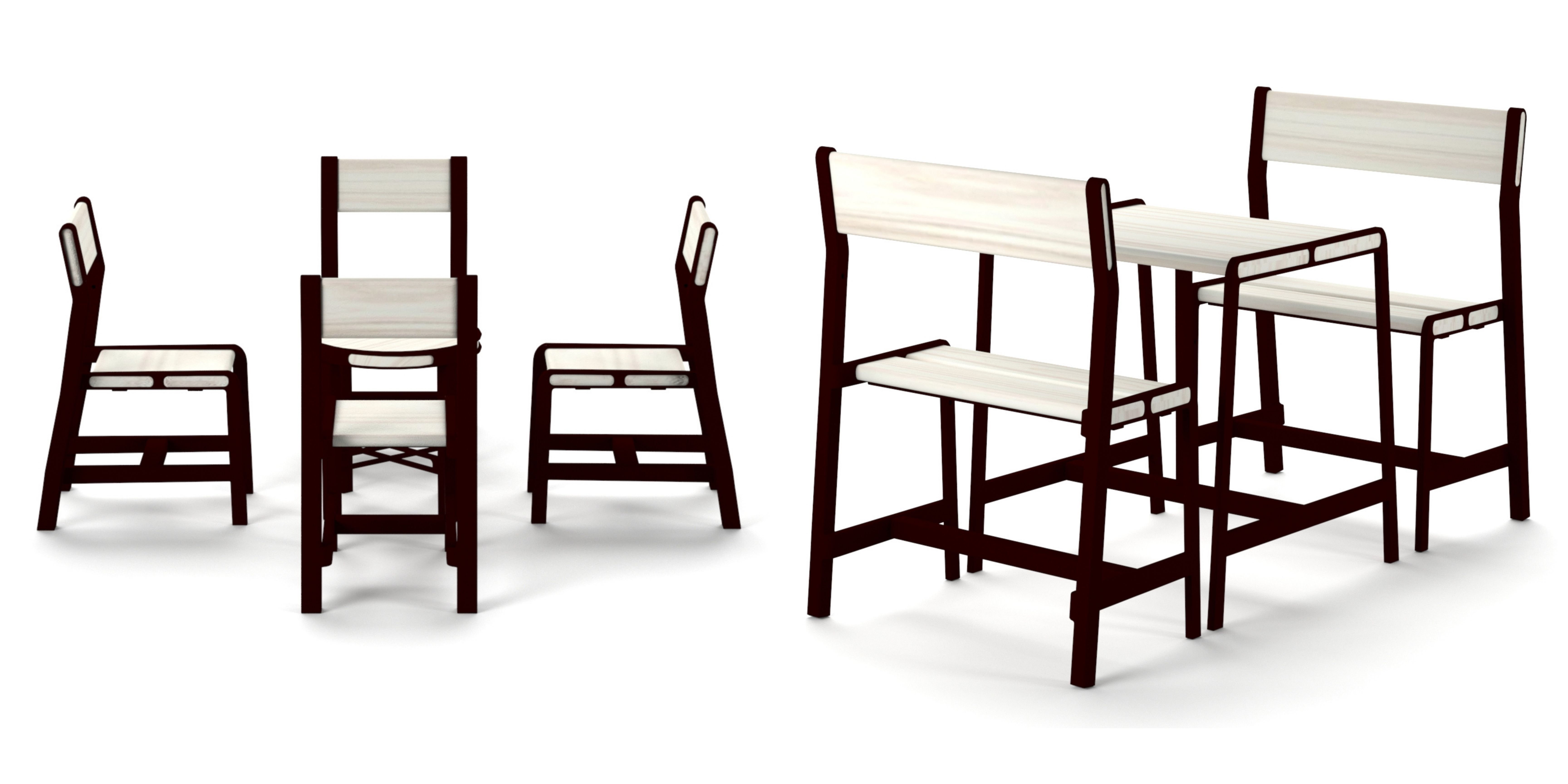 Bench and Table Low-poly 3D model_1