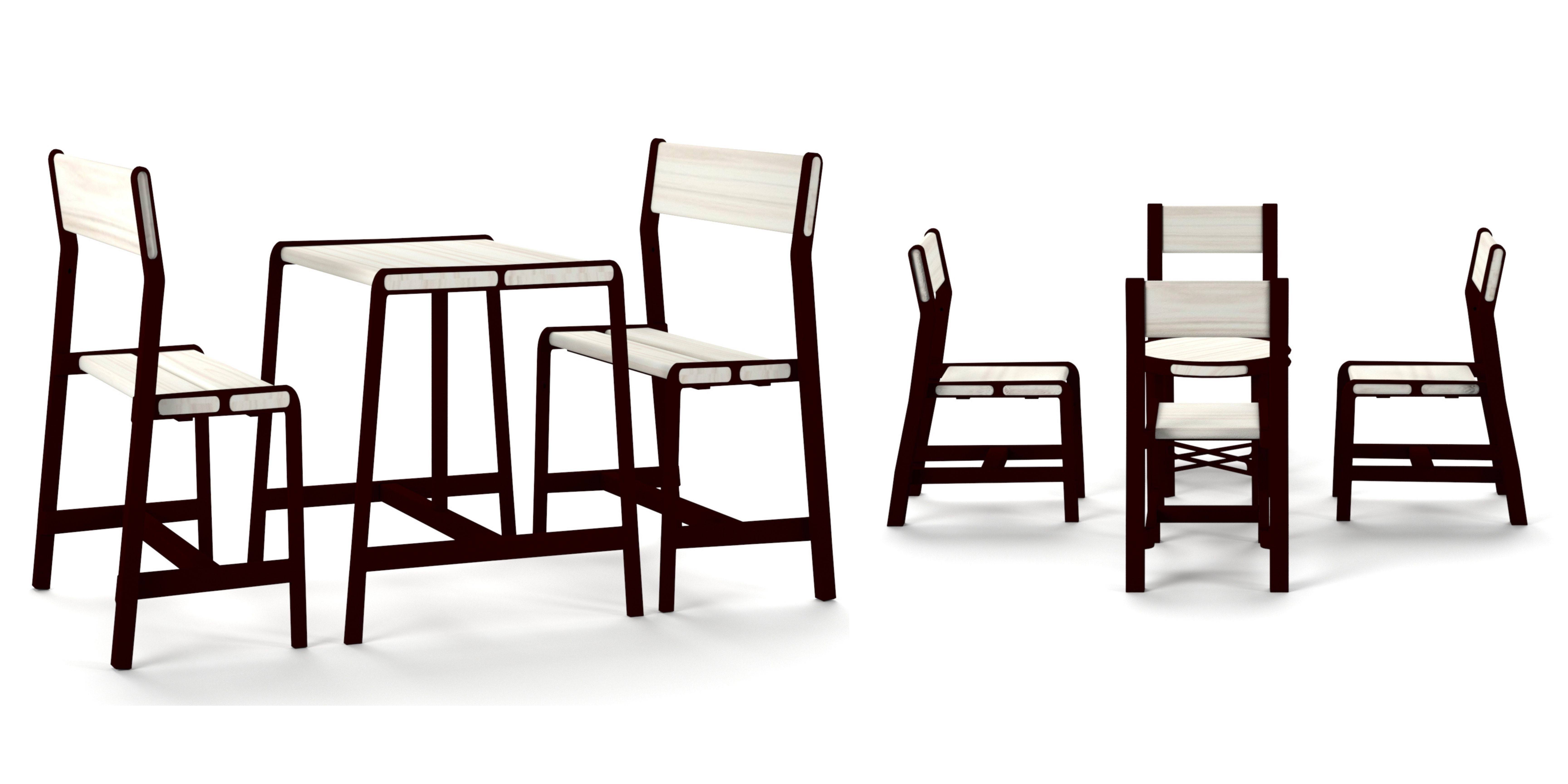 Bench and Table Low-poly 3D model_4