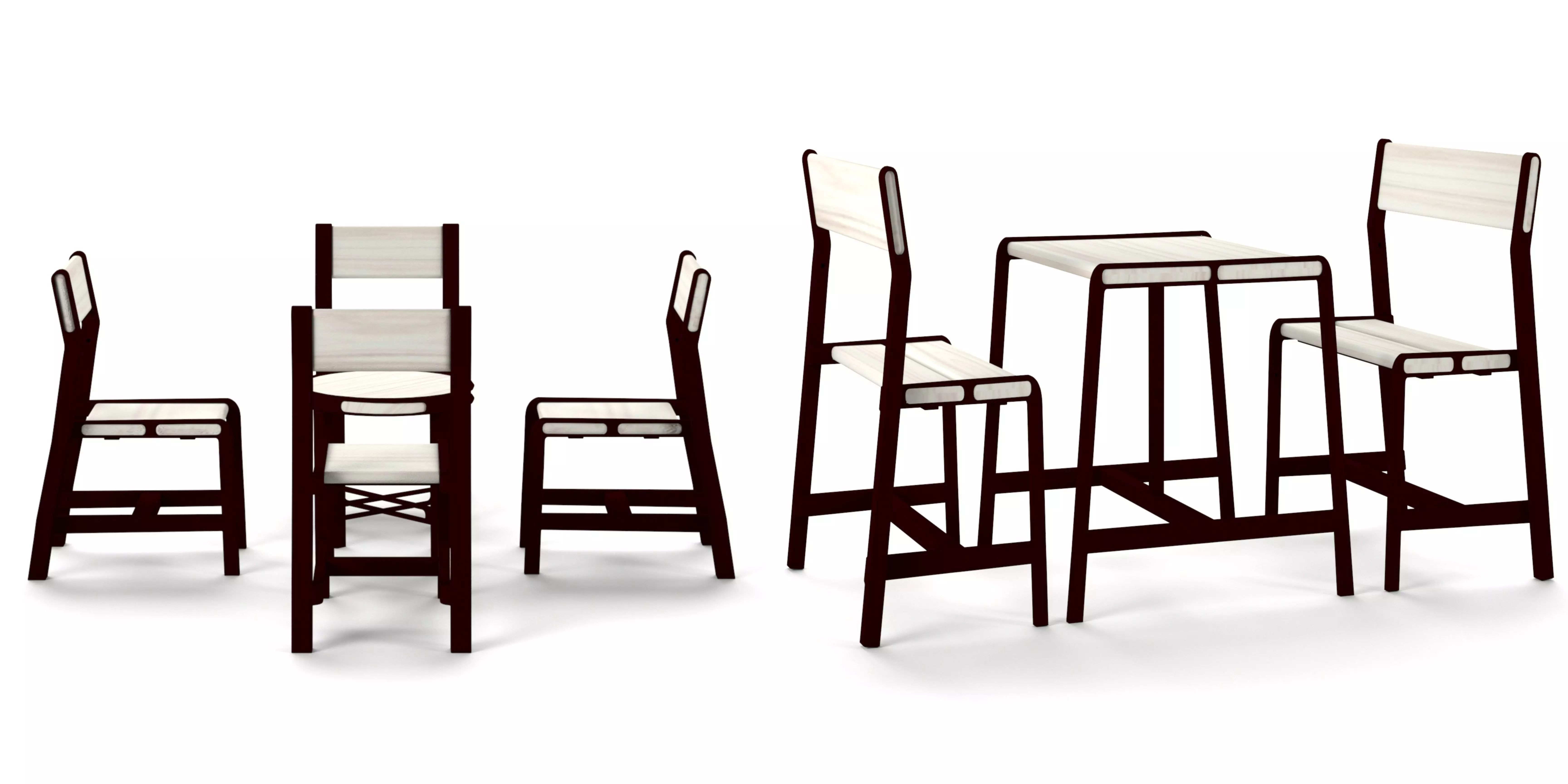 Bench and Table Low-poly 3D model_0