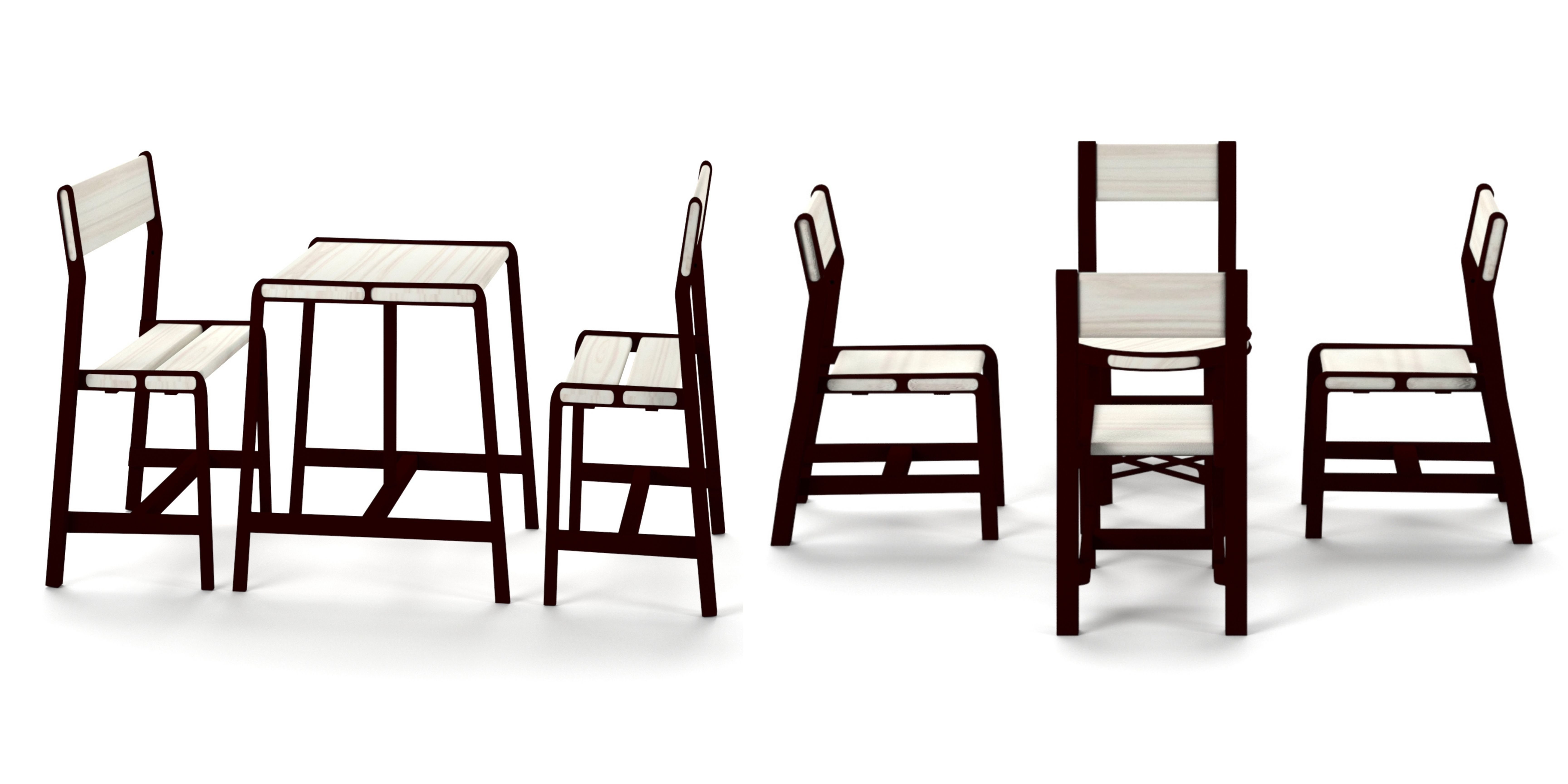 Bench and Table Low-poly 3D model_2