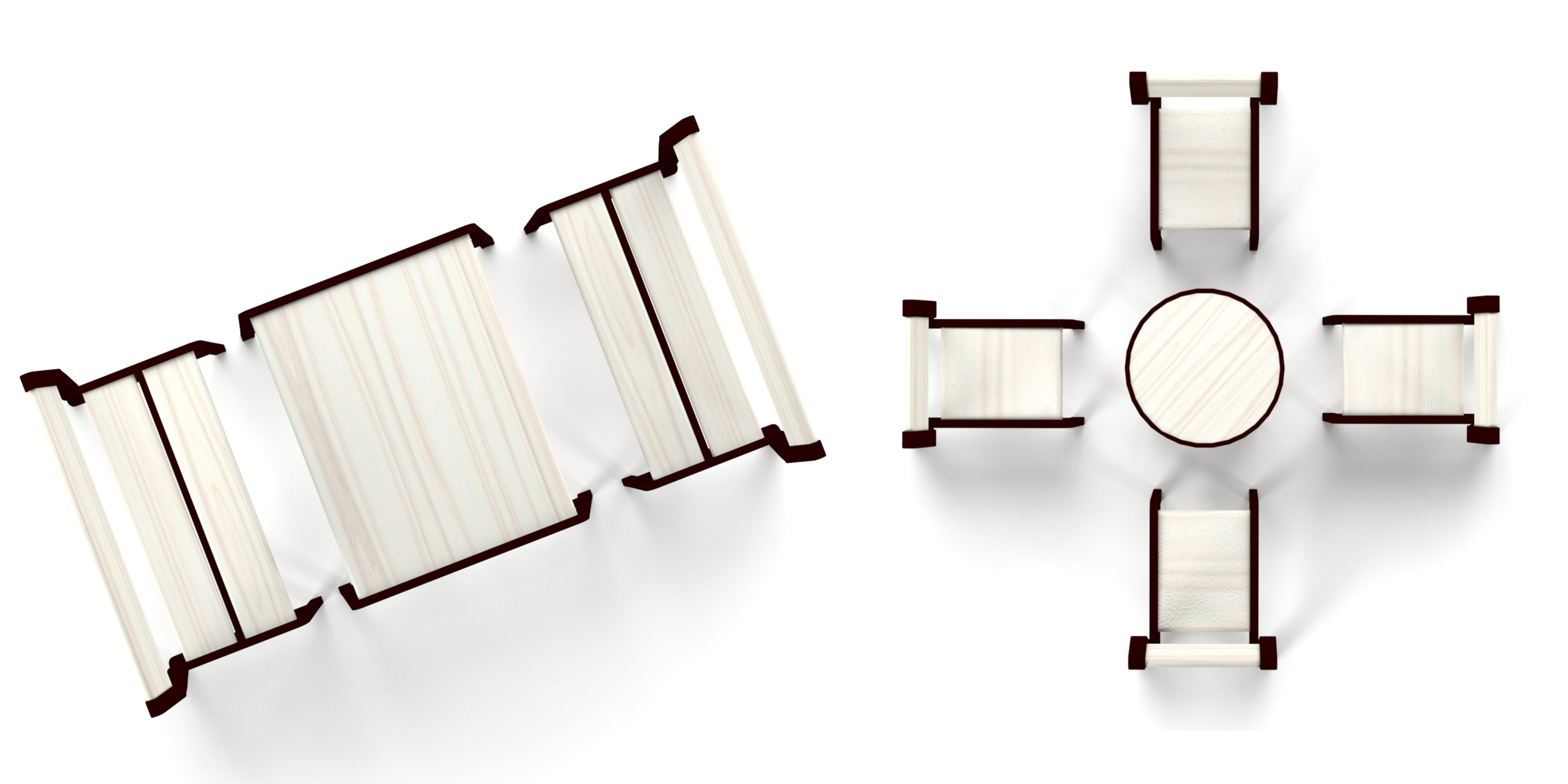 Bench and Table Low-poly 3D model_5