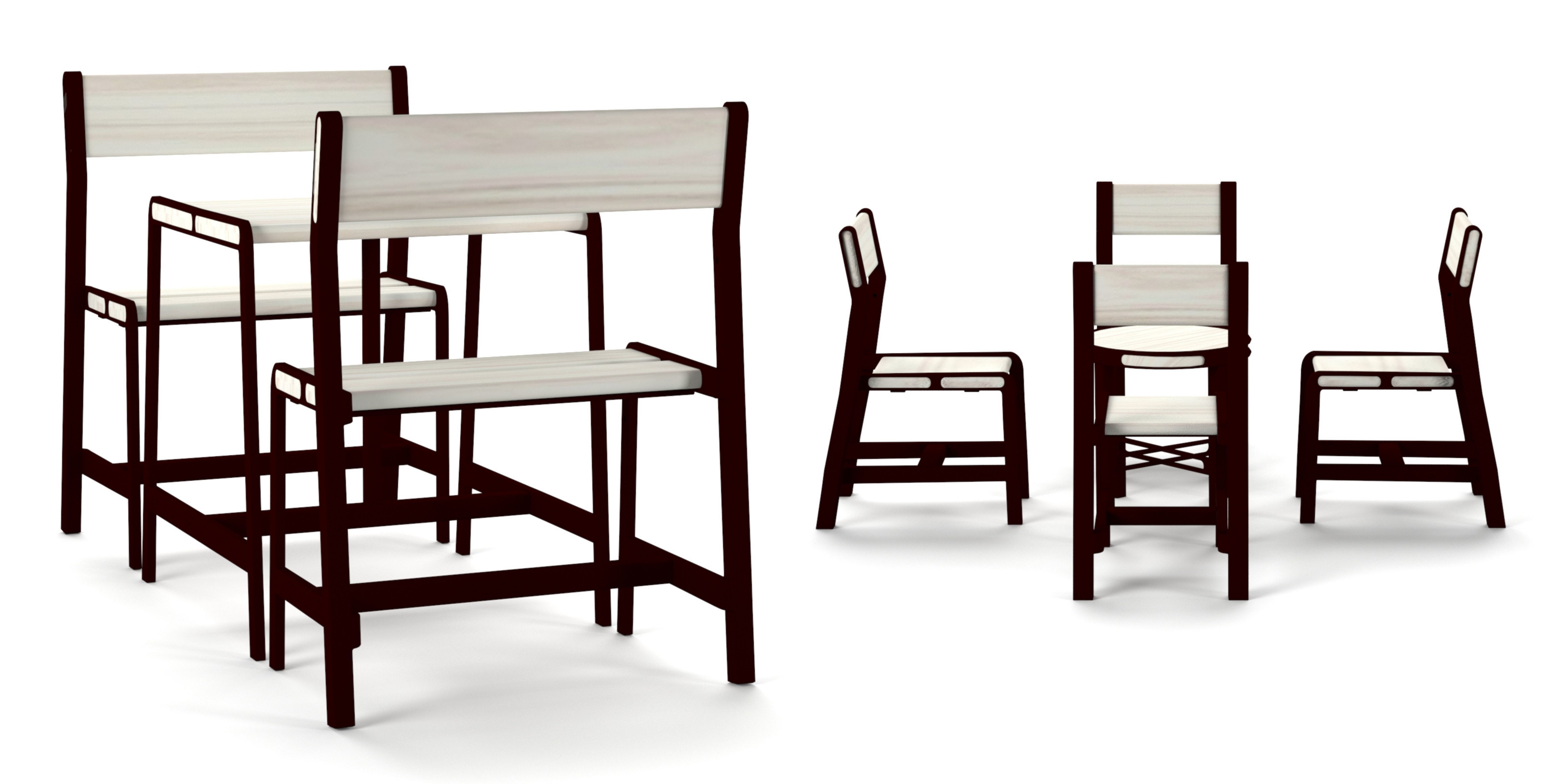 Bench and Table Low-poly 3D model_3