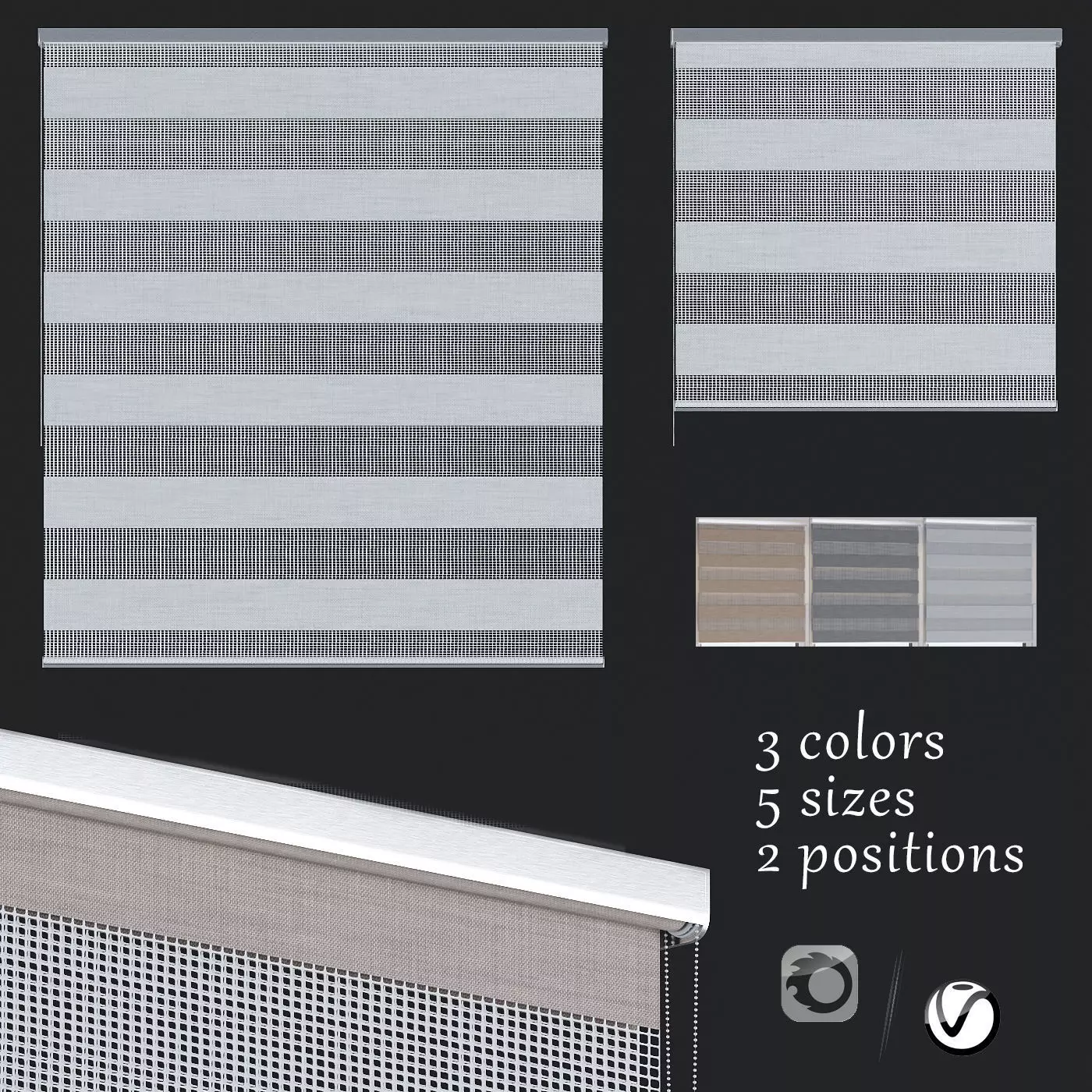 Roller blinds  day and night  3 colors 3D model_0
