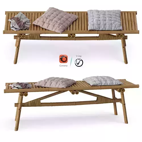 bamboo bench with pillows