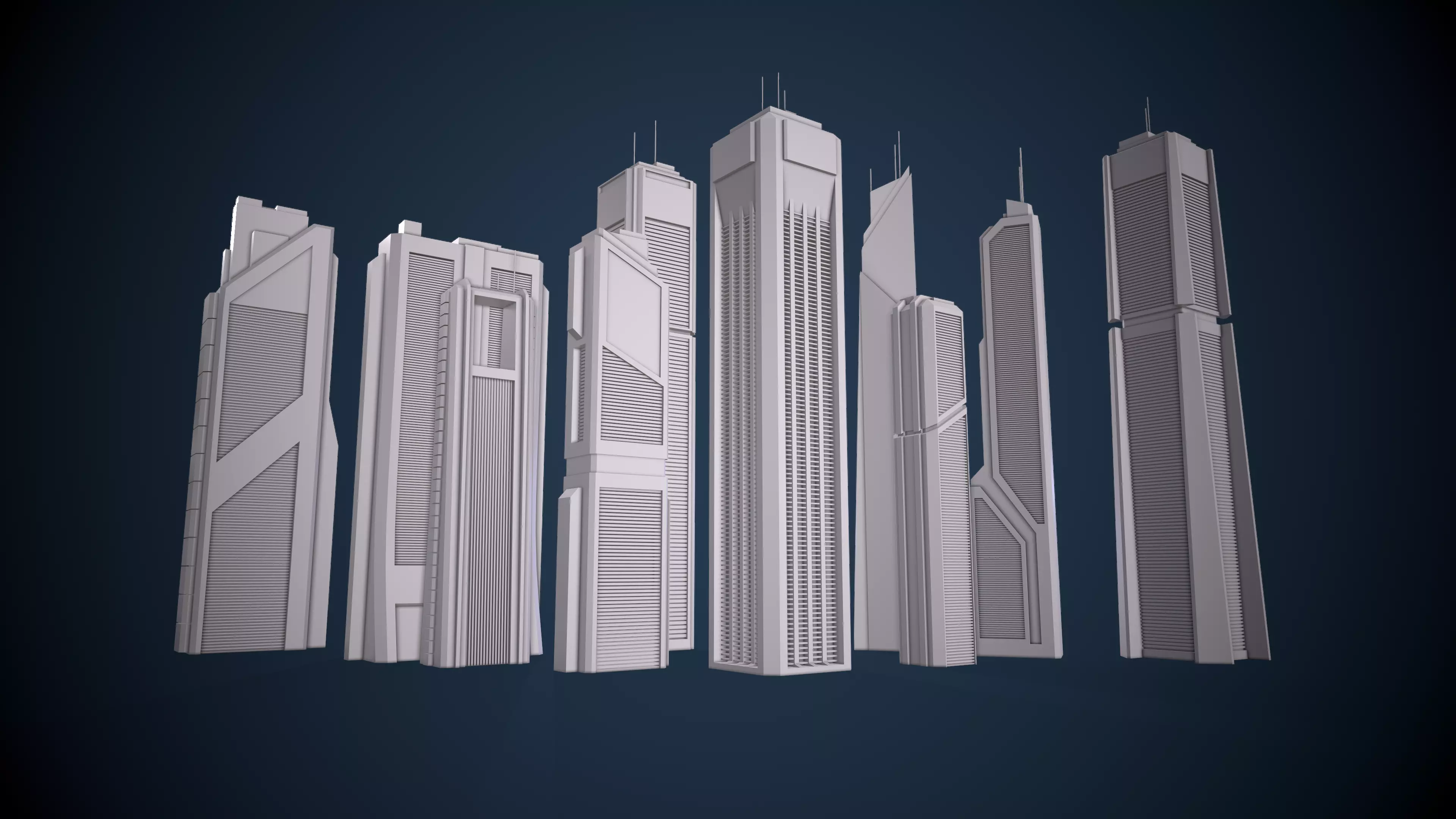 Low-Poly Sci-fi Skyscraper Pack Low-poly 3D model