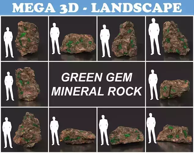 Low Poly Green Gem Mineral Rock 210823 Low-poly 3D model