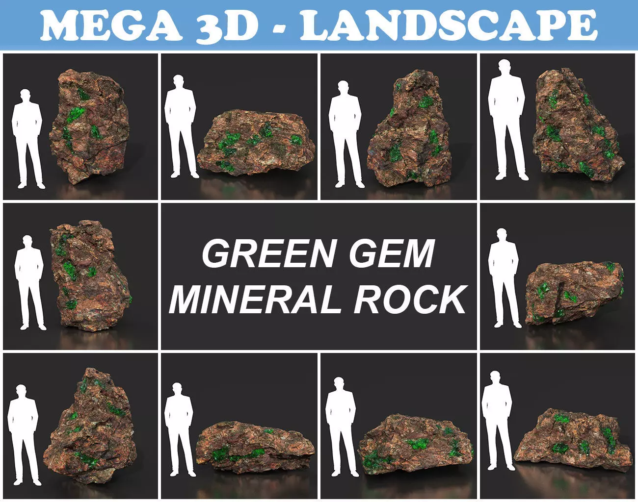 Low Poly Green Gem Mineral Rock 210823 Low-poly 3D model_0