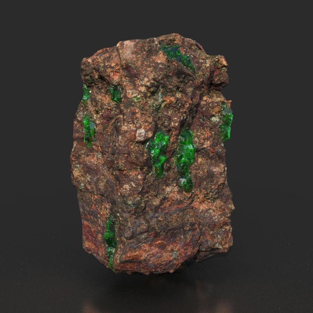 Low Poly Green Gem Mineral Rock 210823 Low-poly 3D model_3
