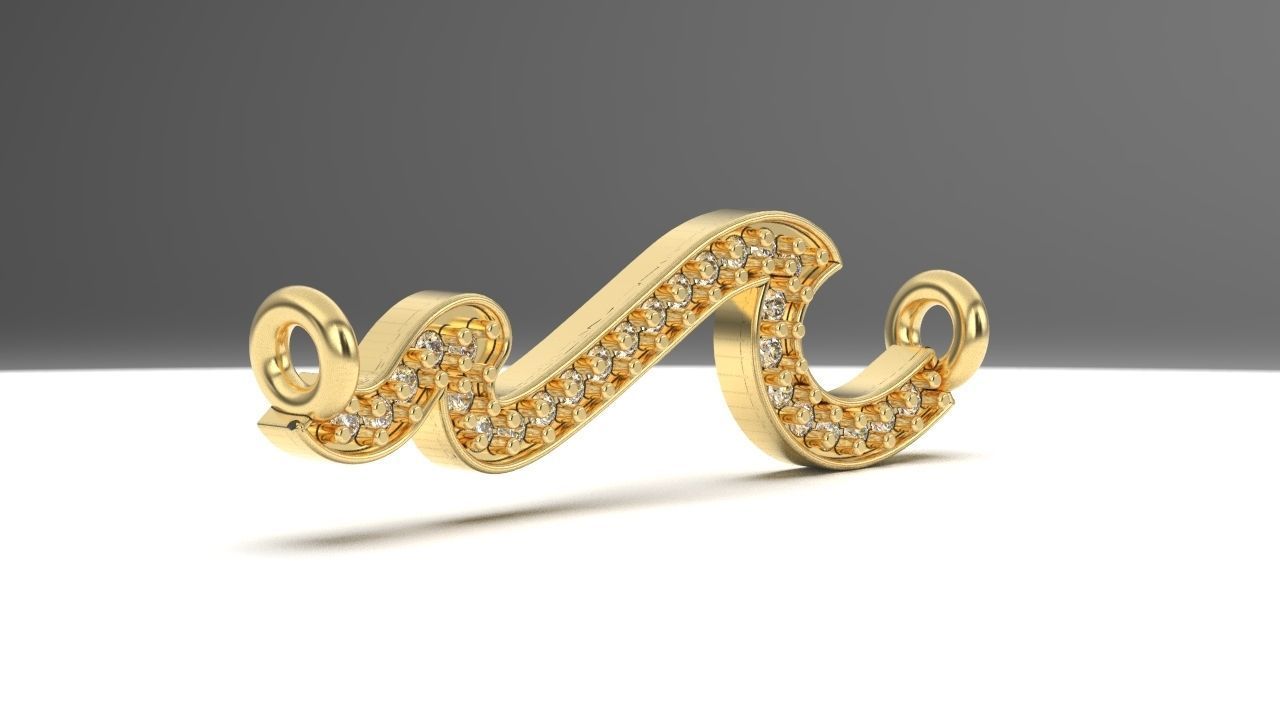 wave diamond necklace 3D print model_3