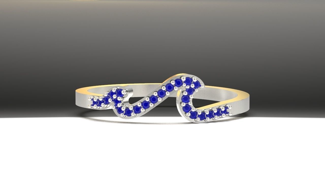 nature wave diamond ring 3D print model_2