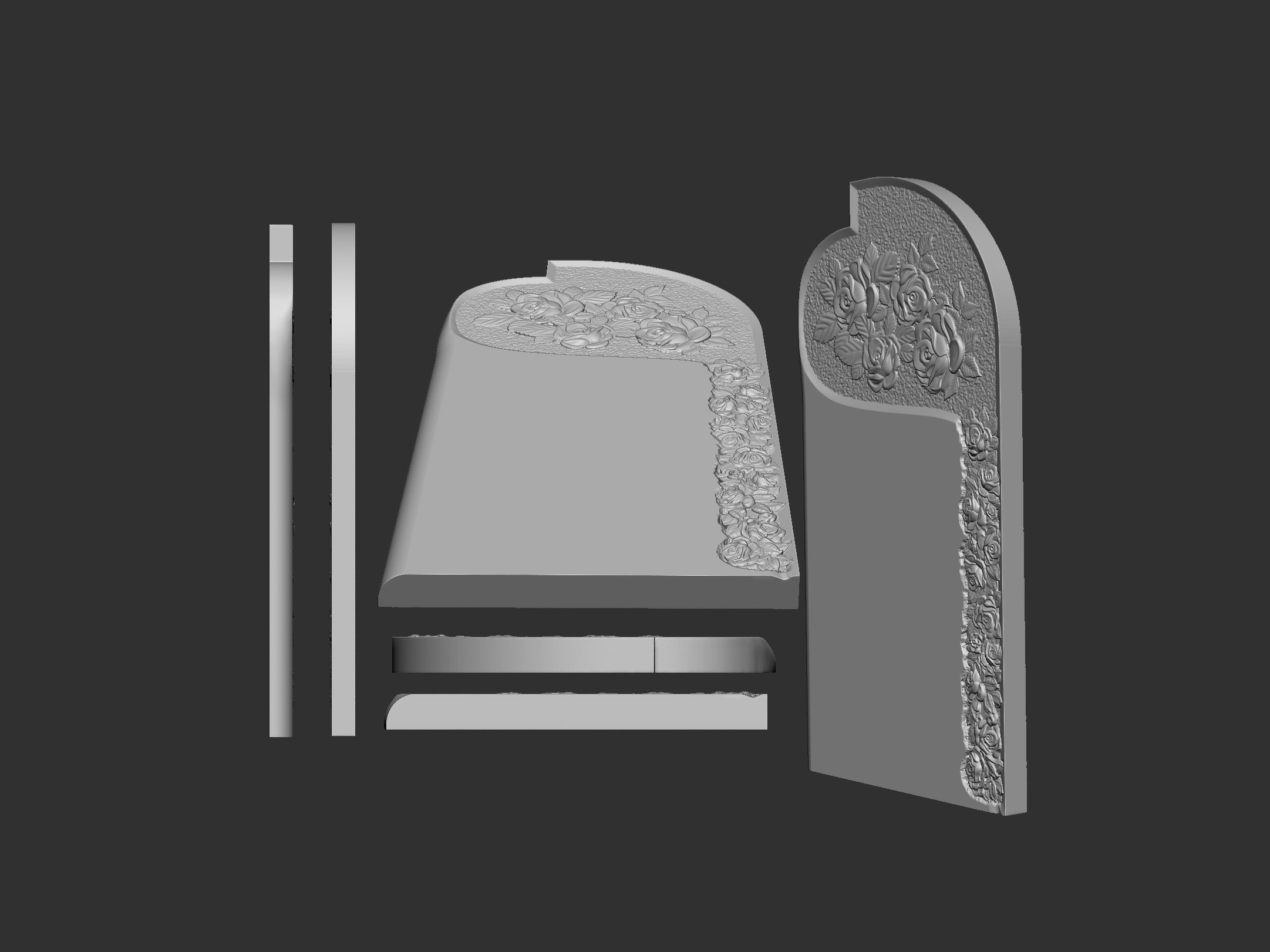 Memorial Tombstone with roses for cnc Carving 3D print model_5