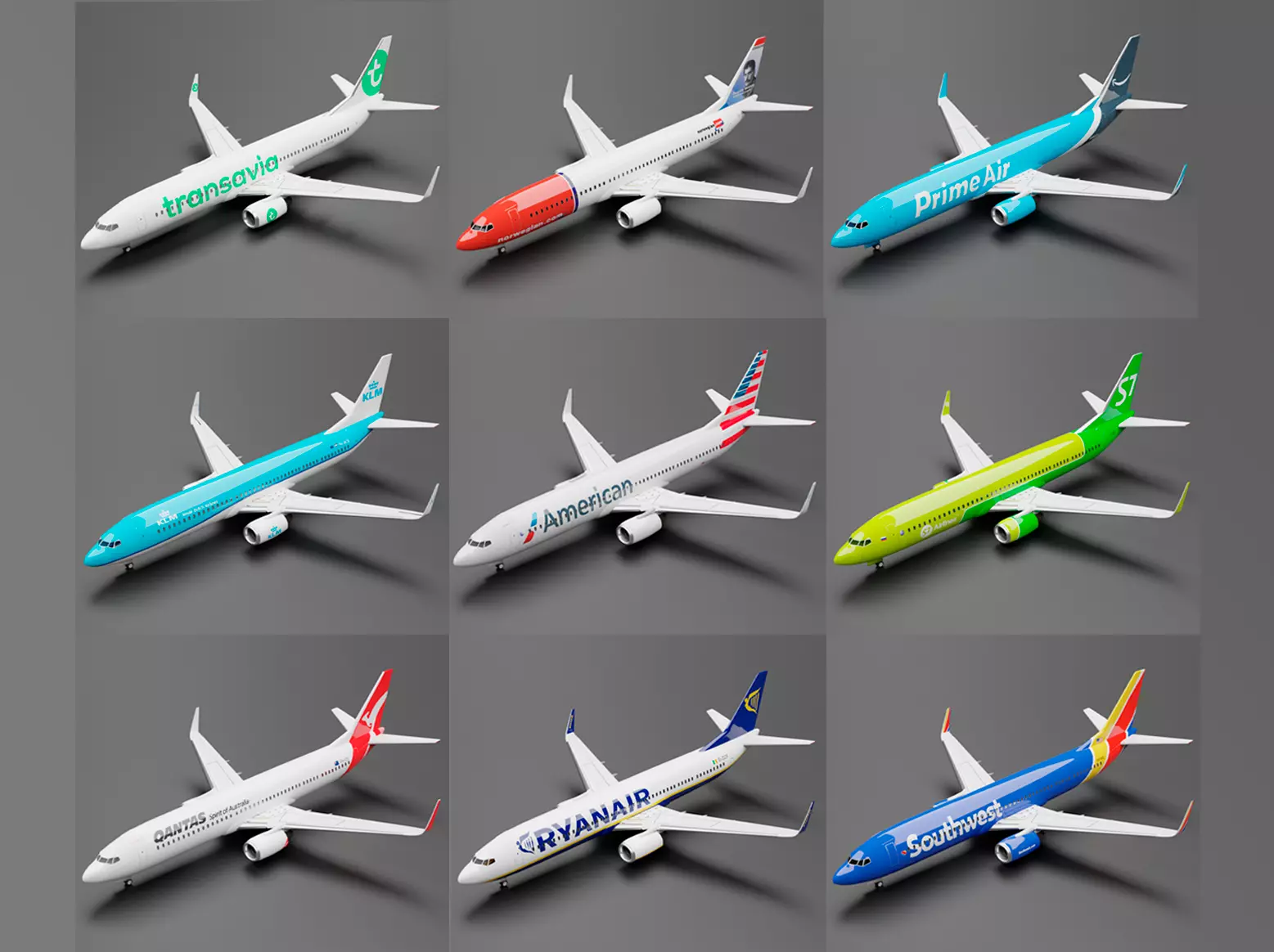 Boeing 737-800 10 Liveries Pack 3D Model Collection_0