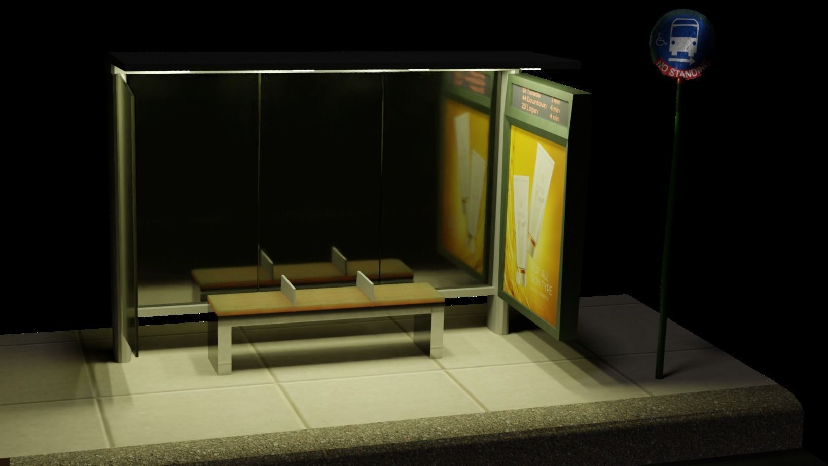 New York busstop with sign 3D model_2