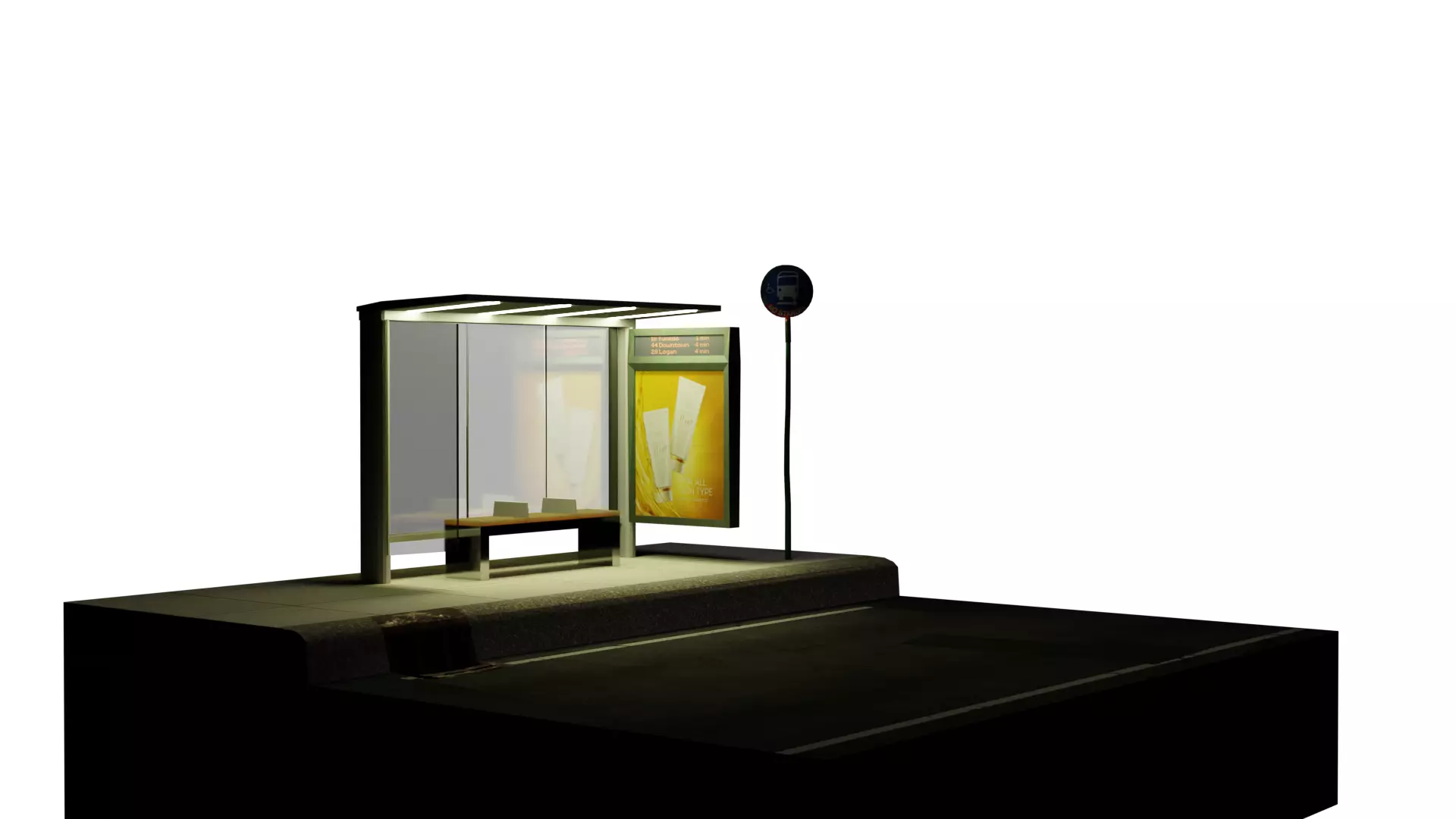 New York busstop with sign 3D model_0