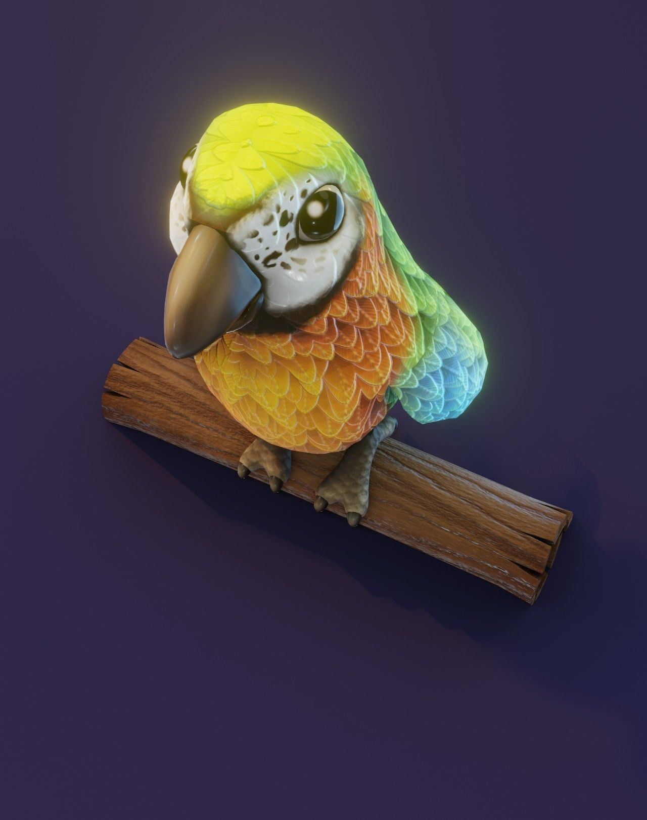 Cartoon Ara Parrot Blue-Yellow-Green Rigged 3D Model Low-poly 3D model_13