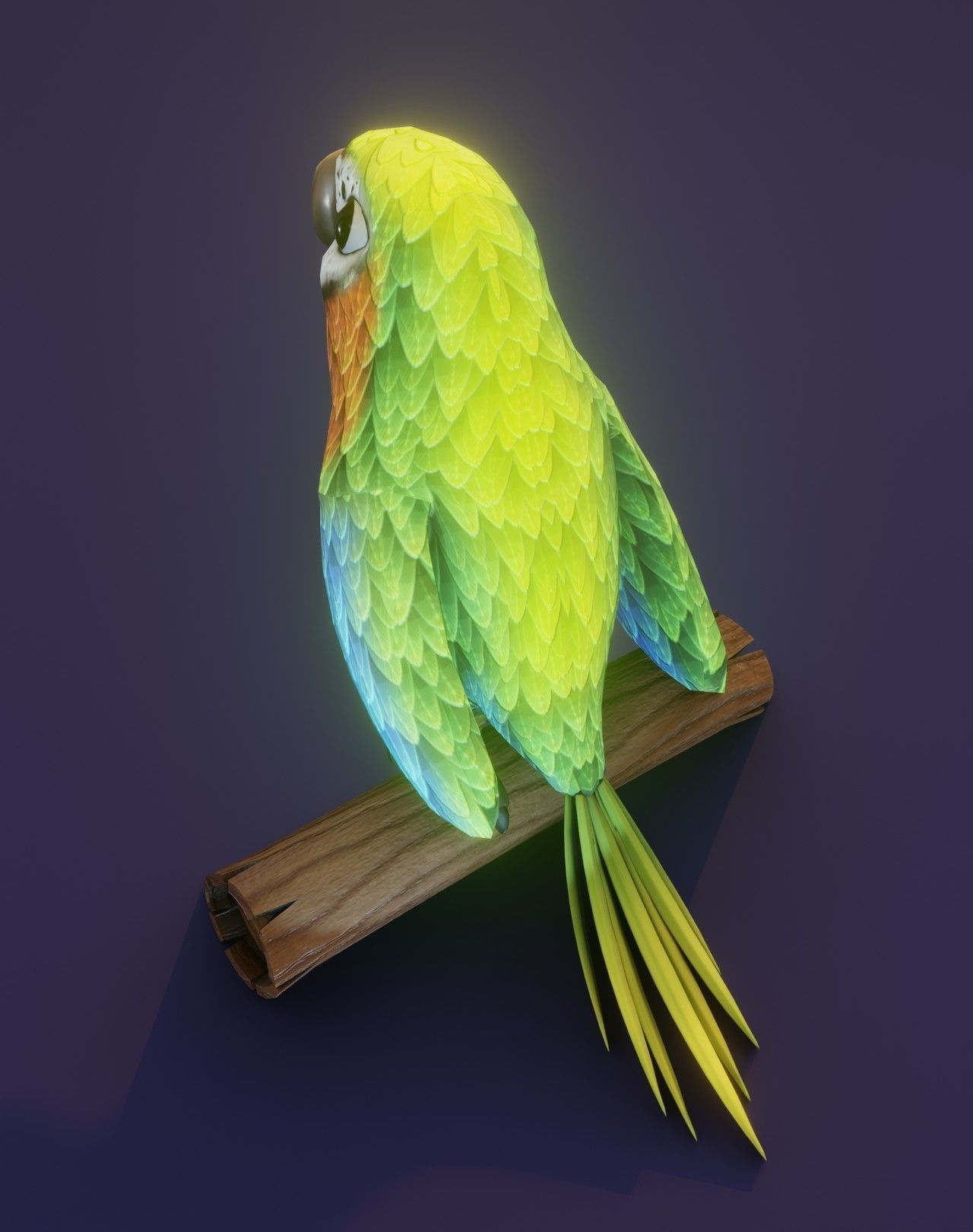 Cartoon Ara Parrot Blue-Yellow-Green Rigged 3D Model Low-poly 3D model_6