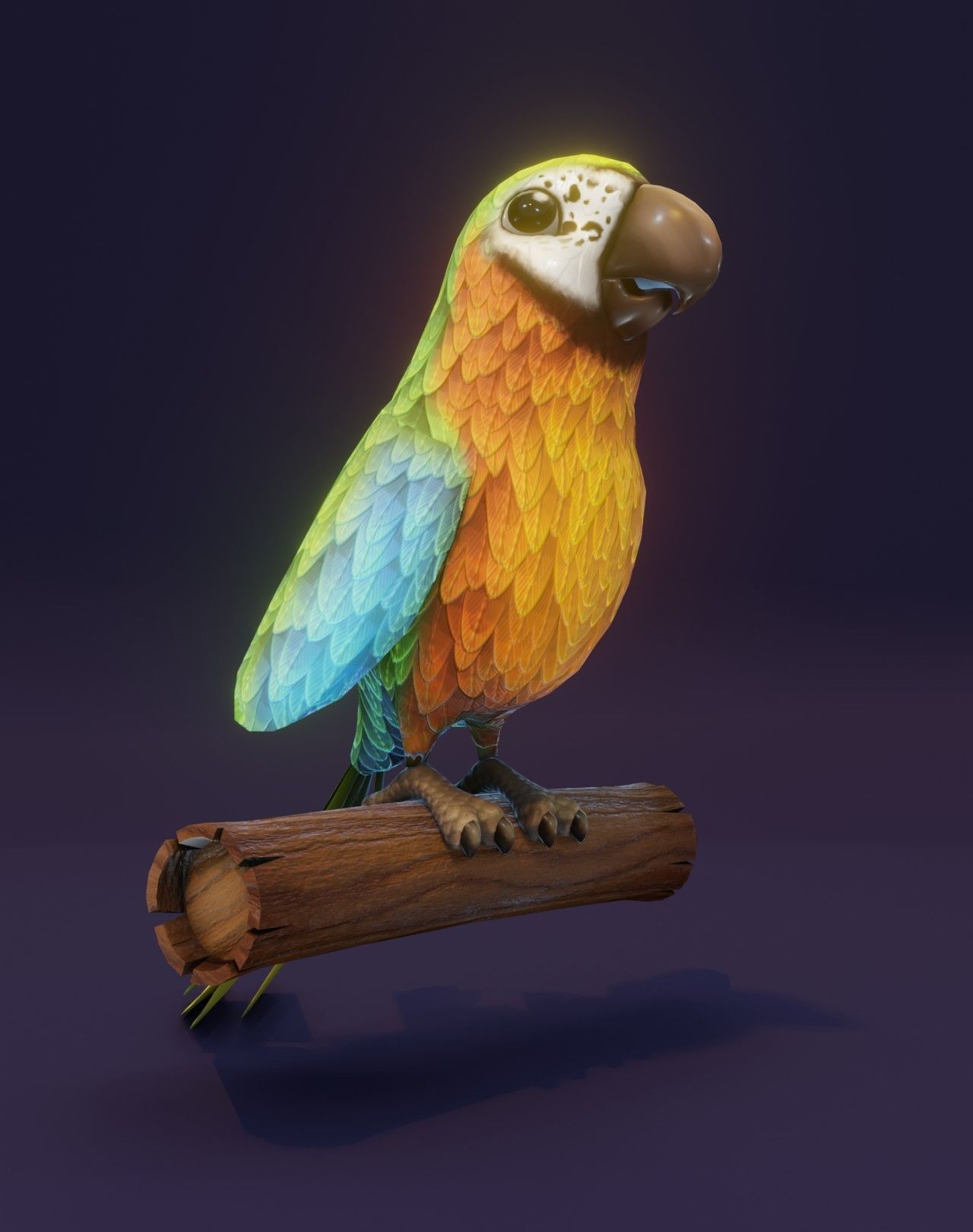 Cartoon Ara Parrot Blue-Yellow-Green Rigged 3D Model Low-poly 3D model_19