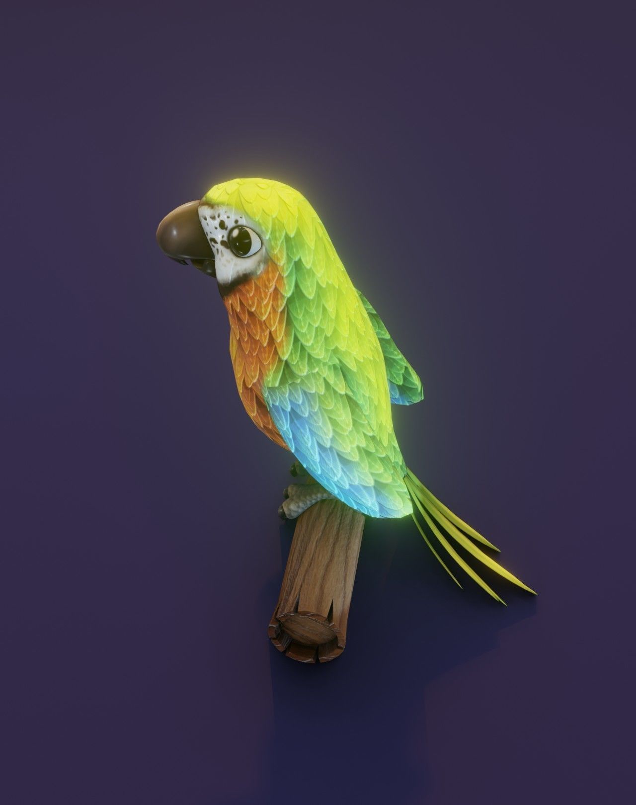 Cartoon Ara Parrot Blue-Yellow-Green Rigged 3D Model Low-poly 3D model_15
