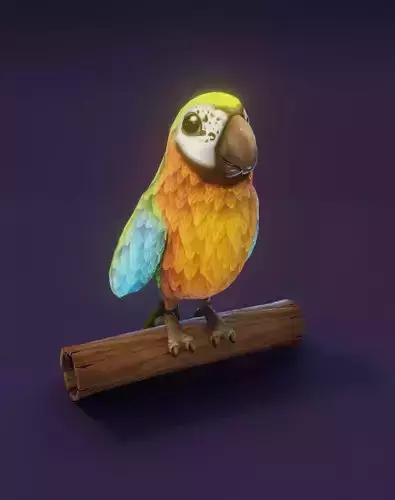Cartoon Ara Parrot Blue-Yellow-Green Rigged 3D Model Low-poly 3D model