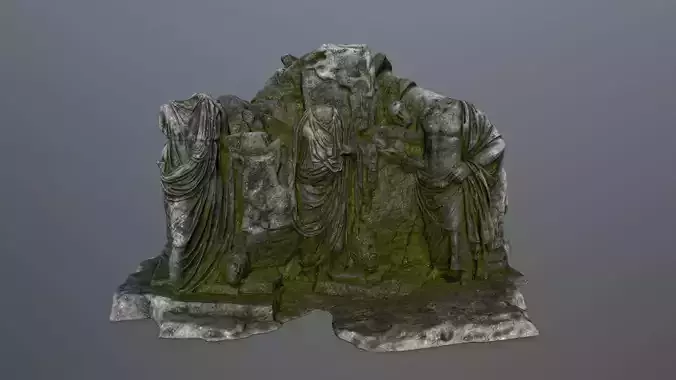 statue rock with people